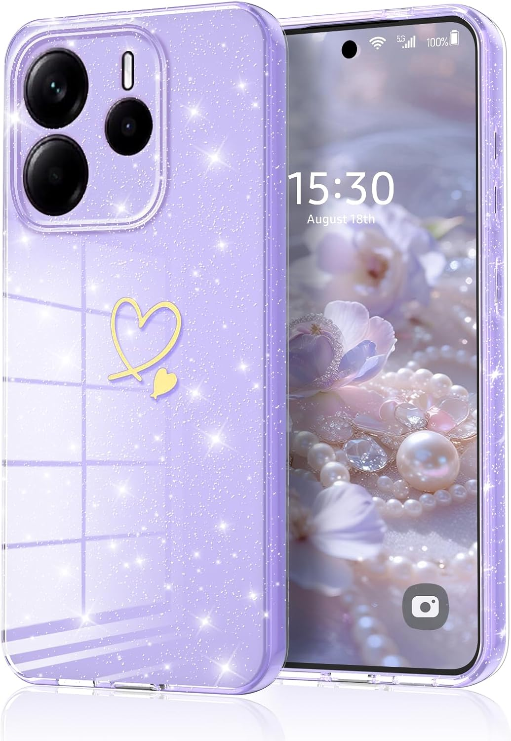 Case for Xiaomi Redmi 15 4G / 5G (EU Version) Glitter Love Silicone Soft TPU Protective Case Shockproof Protection Bumper Case Ultra Thin Scratch-Resistant Mobile Phone Case for Redmi 15 5G/4G