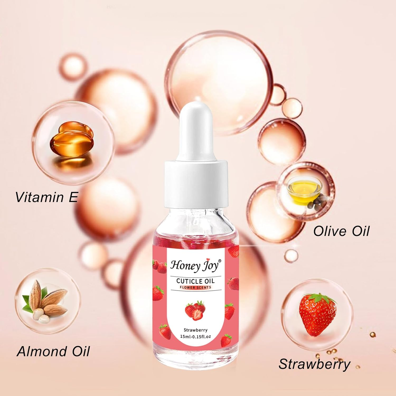 Cuticle Oil Scented Moisturizing Nail Oil, Organic Rosehip Cuticle Remover Liquid, Ultra Nourishing Nail Care, Infused with Real Flowers for Nails & Nail Oil Cuticle, 0.5 Fl. Oz (15Ml, Strawberry) image number 6