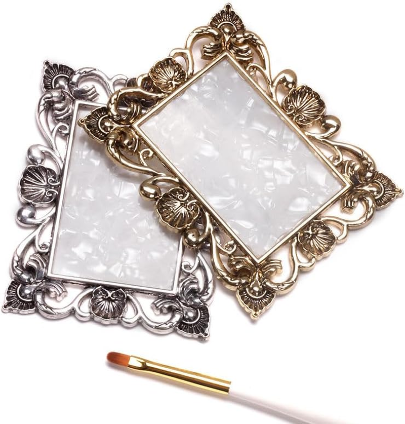 2 Pcs Nail Art Palette Nail Mixing Palette Polish Color Mixing Plate Golden Edge Nail Holder Display Board Heart Shape Cosmetic Mixing Tools (Gold) - Bronze/Gold image number 3