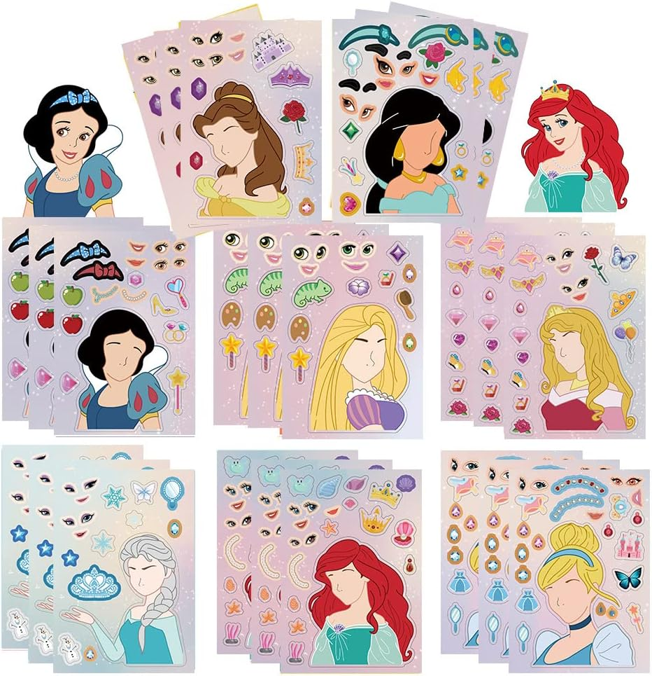 Princess Stickers for Kids, 24 Sheets Make Your Own Princess, Girls Make a Face Stickers, Classroom Rewards, Art Craft Party Supplies