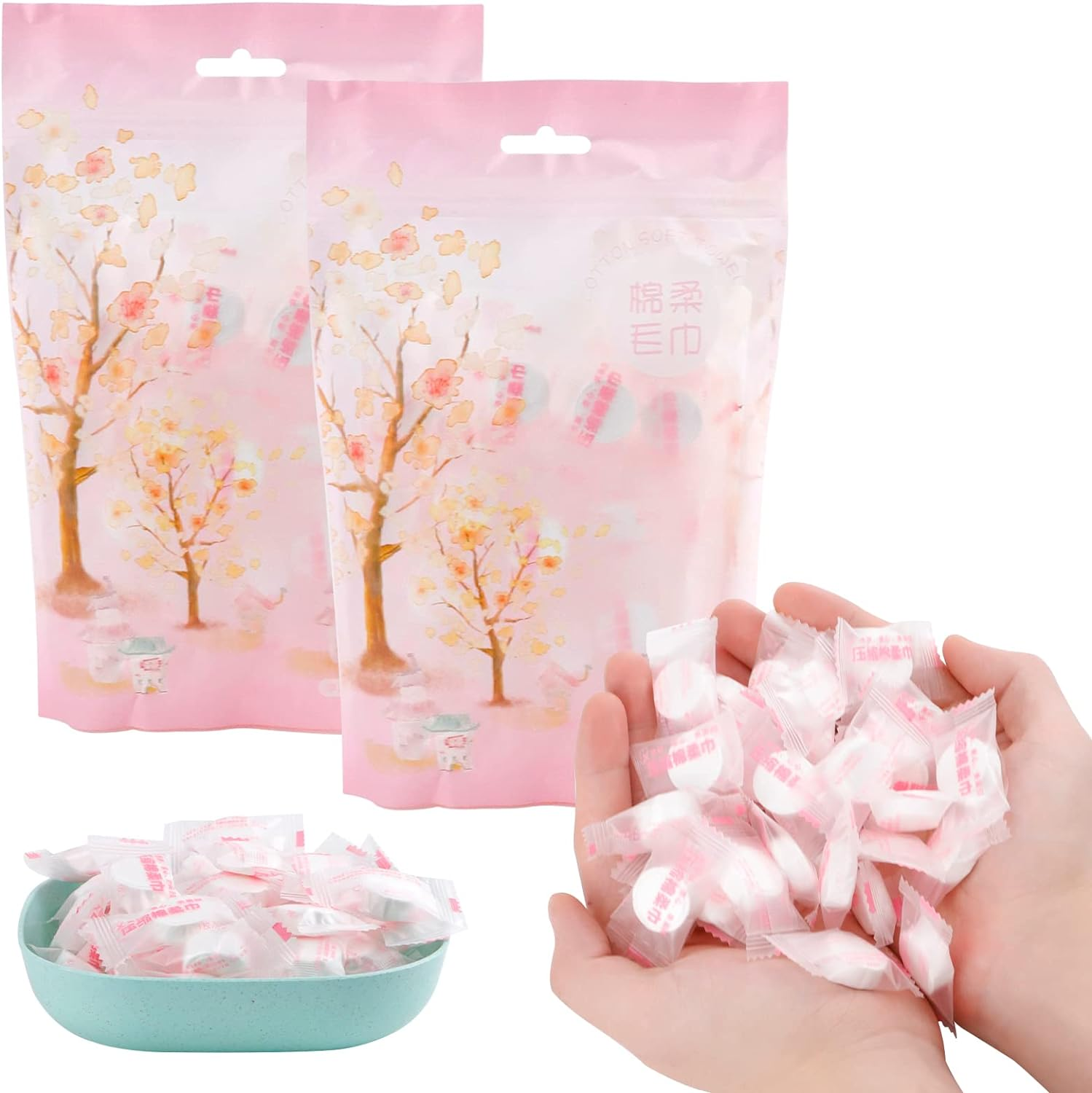 RETON 100 PCS Compressed Towels, Portable Compressed Towel Tablets, Mini Cotton Coin Tissue Disposable Compressed Face Towel, Travel Washcloth Toilet Paper Tablets for Travel Home Camping Outdoor image number 4