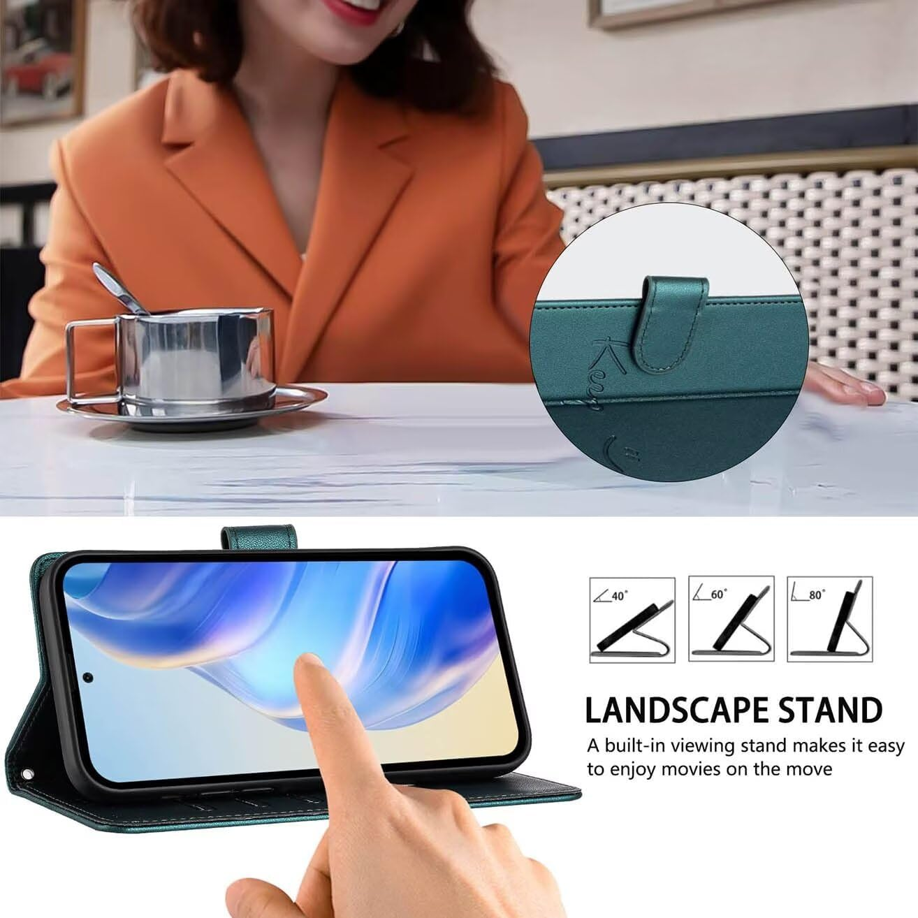 YUEQIAN Case for Xiaomi Redmi 15C 4G Protective Case, Embossed Letters Premium PU Leather Flip Wallet Shockproof Mobile Phone Case with Stand/Card Slot/Rfid Protection, Green - Green image number 1