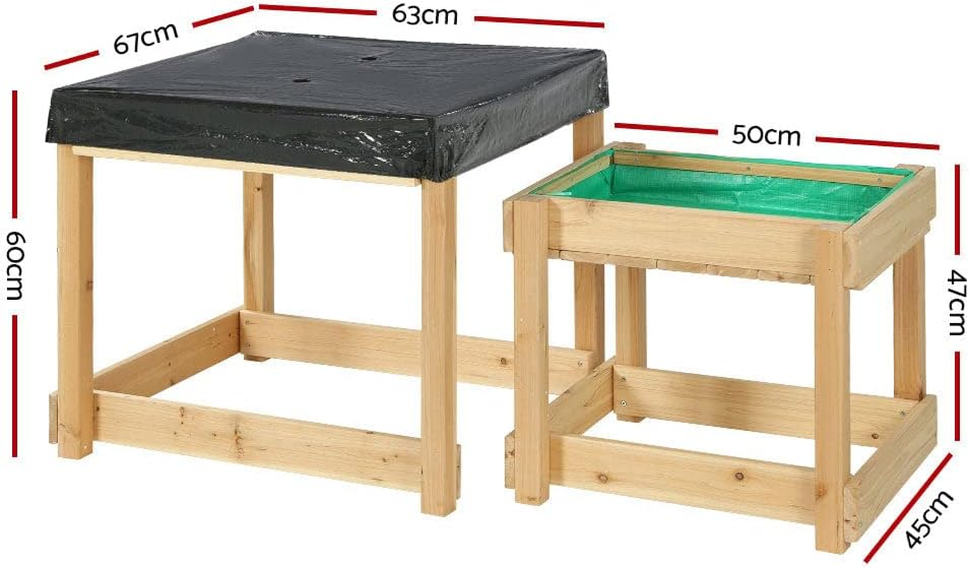 Keezi Kids Sandpit, Wooden Water Table Pit Play Toys Sandcastle Sandbox Garden Patio Beach Activity Outdoor Toy Games, with Canopy Ground Sheet Nature Wood image number 1