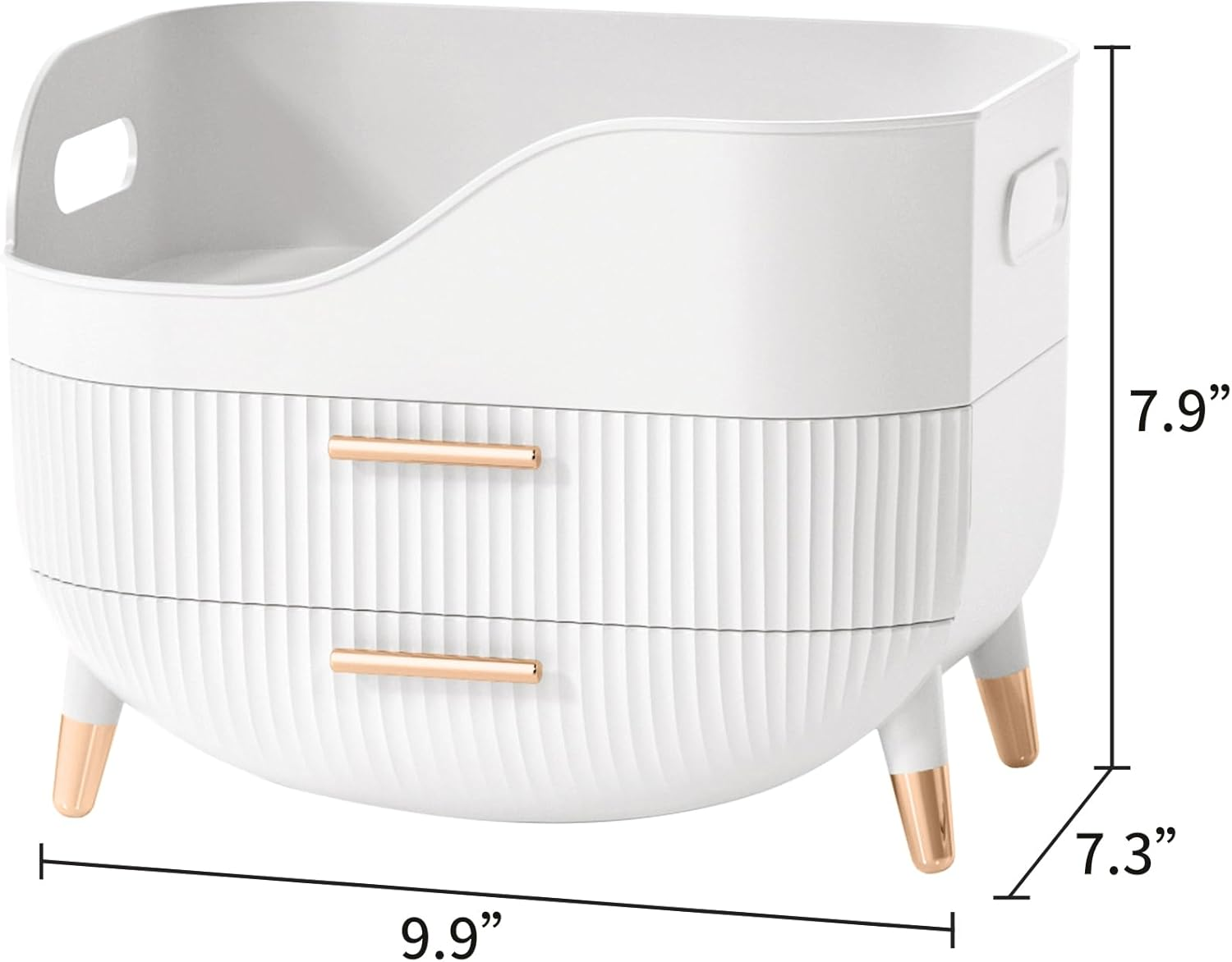 Makeup Organizer,Skincare Organizer with 2 Drawers, Cosmetic Display Case with Handle for Vanity,Large Capacity for Store Beauty Supplies,Eyeshadow,Masks.(White) image number 5