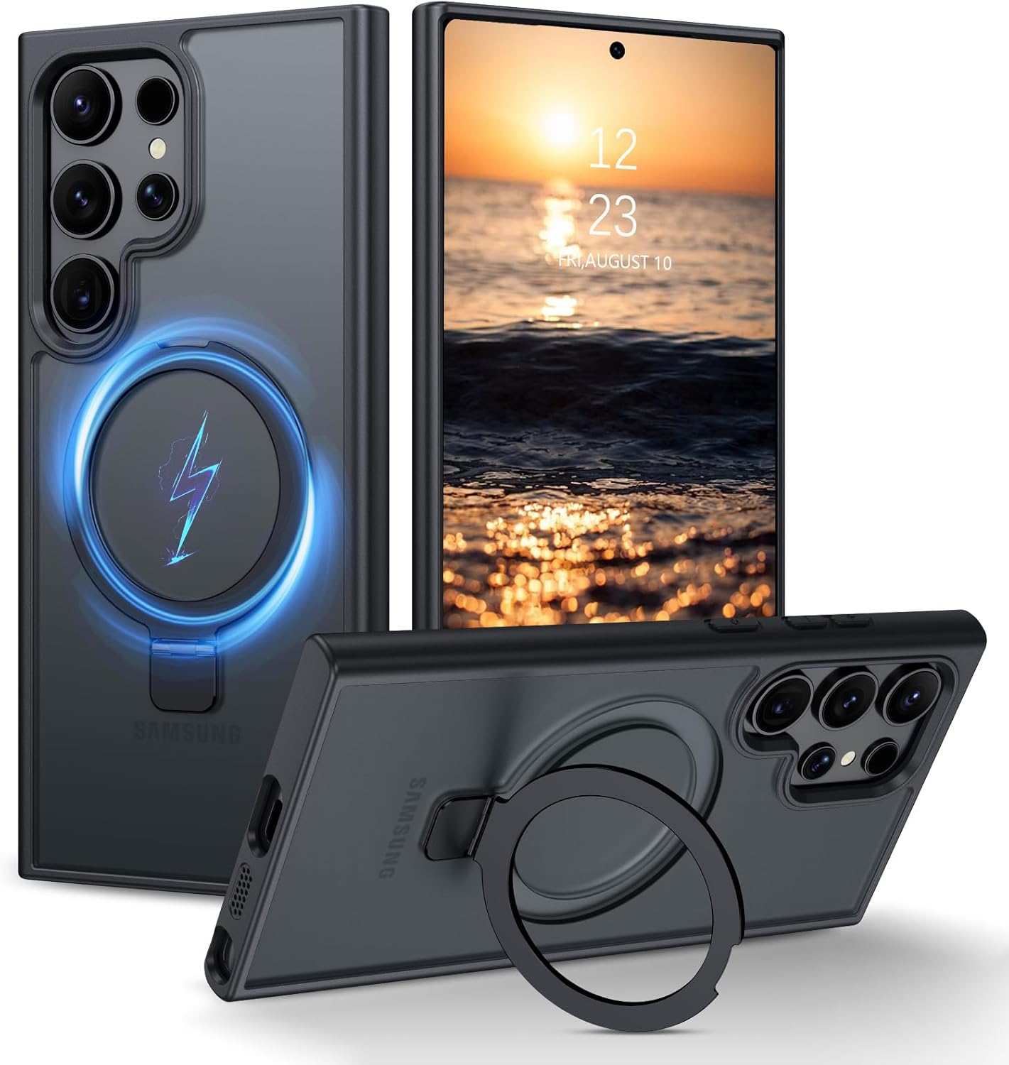 Telaso Case for Samsung S24 Ultra, Magnetic Translucent with Built-In Stash Stand Cover Compatible with Magsafe Shockproof Protective Phone Case with Hard Back TPU Cover for Samsung S24 Ultra, Black image number 4