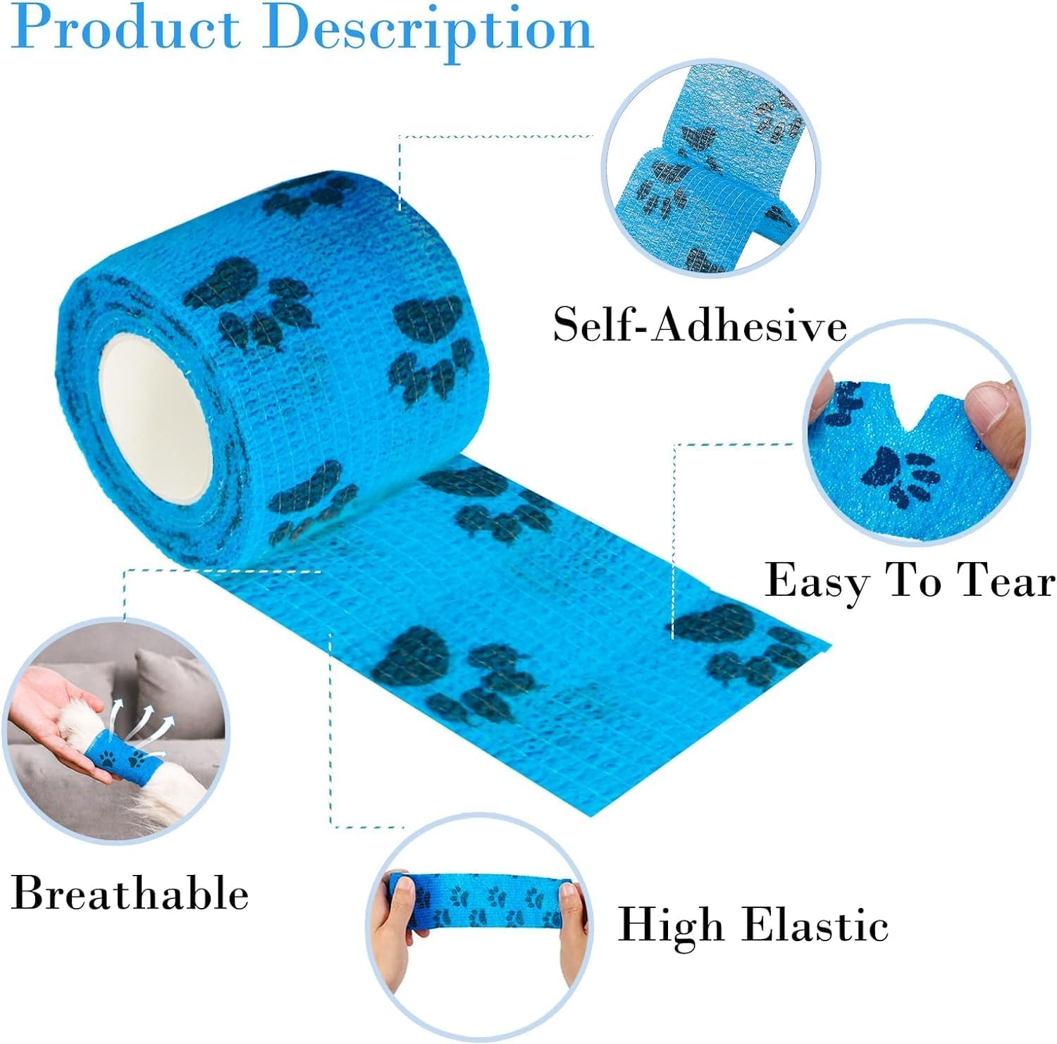 Pet Self Adhesive Bandage Pet Self Adhesive Bandage Wrap, 8 Rolls Self-Adhesive Bandage Dog Vet Wrap,Pet Vet Wrap Tape,Vet Wrap Pet Self Adhesive Bandage Pet Cohesive Bandages Vet Wrap,2.5Cmx 4.5M image number 6