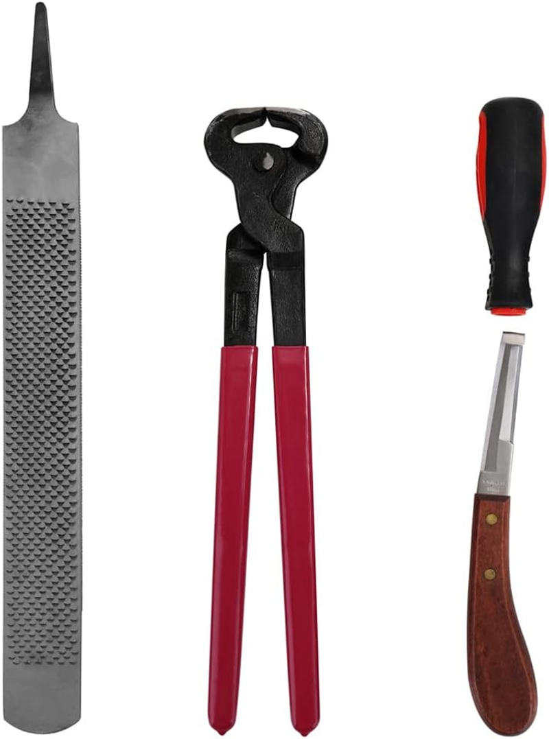 Horse Hoof Nipper, Eacam 4PCS Horse Farrier Hoof Nipper Trim Shoeing File Rasp Handle Hoof Cutter Tool Horse Care Accessory image number 1