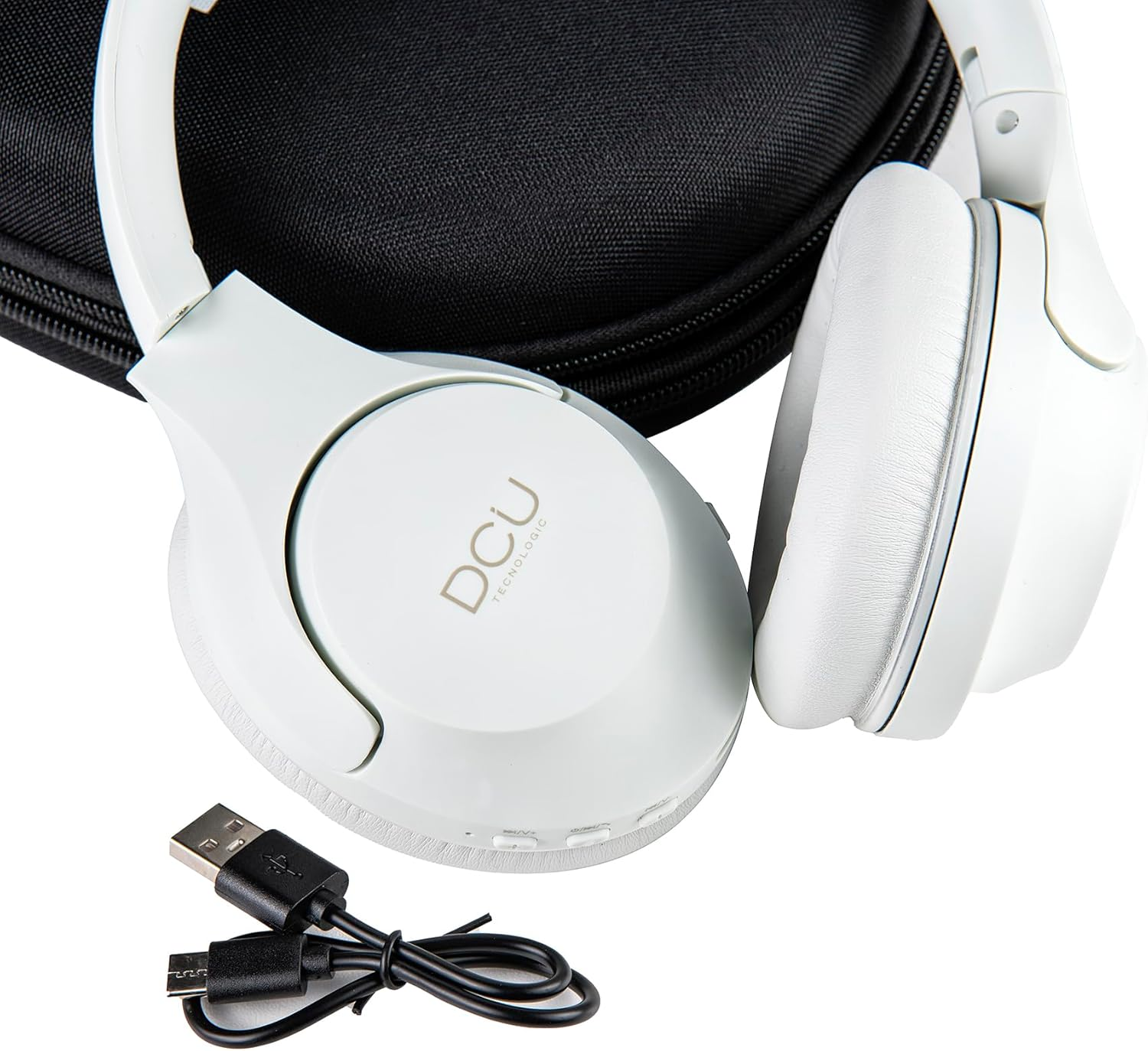 DCU TECNOLOGIC Wireless Bluetooth Headphones - 15 Hours of Use - USB-C Charging - Multifunctional Headphones with Foldable Headband - White