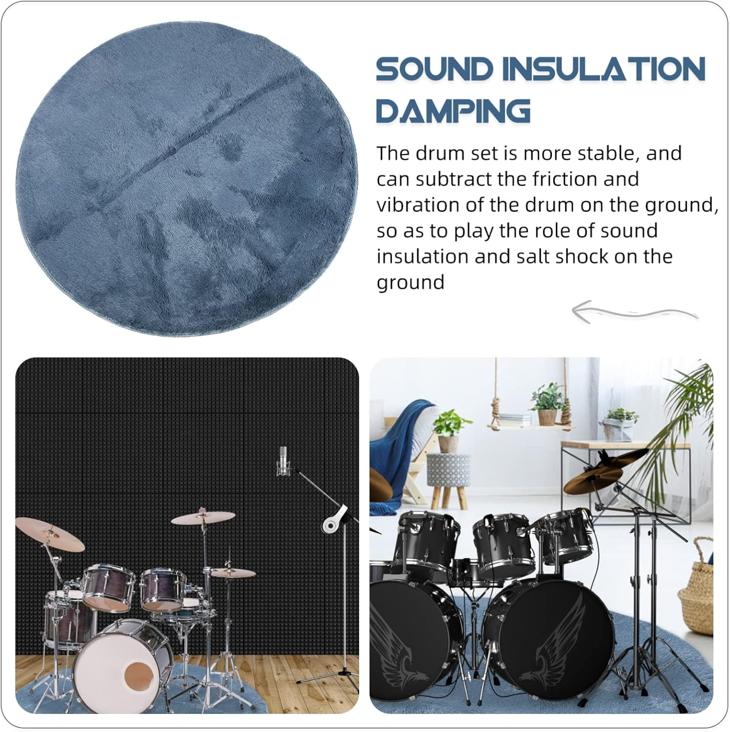Drum Carpet Music Noise Dampening Rug Noise Reducing Rugs Soundproof Panel Nonslip Rug Pad Acoustic Panel Sound Absorbing Carpet Sound Insulation Pad Polyester Floor Non-Slip Mat image number 1