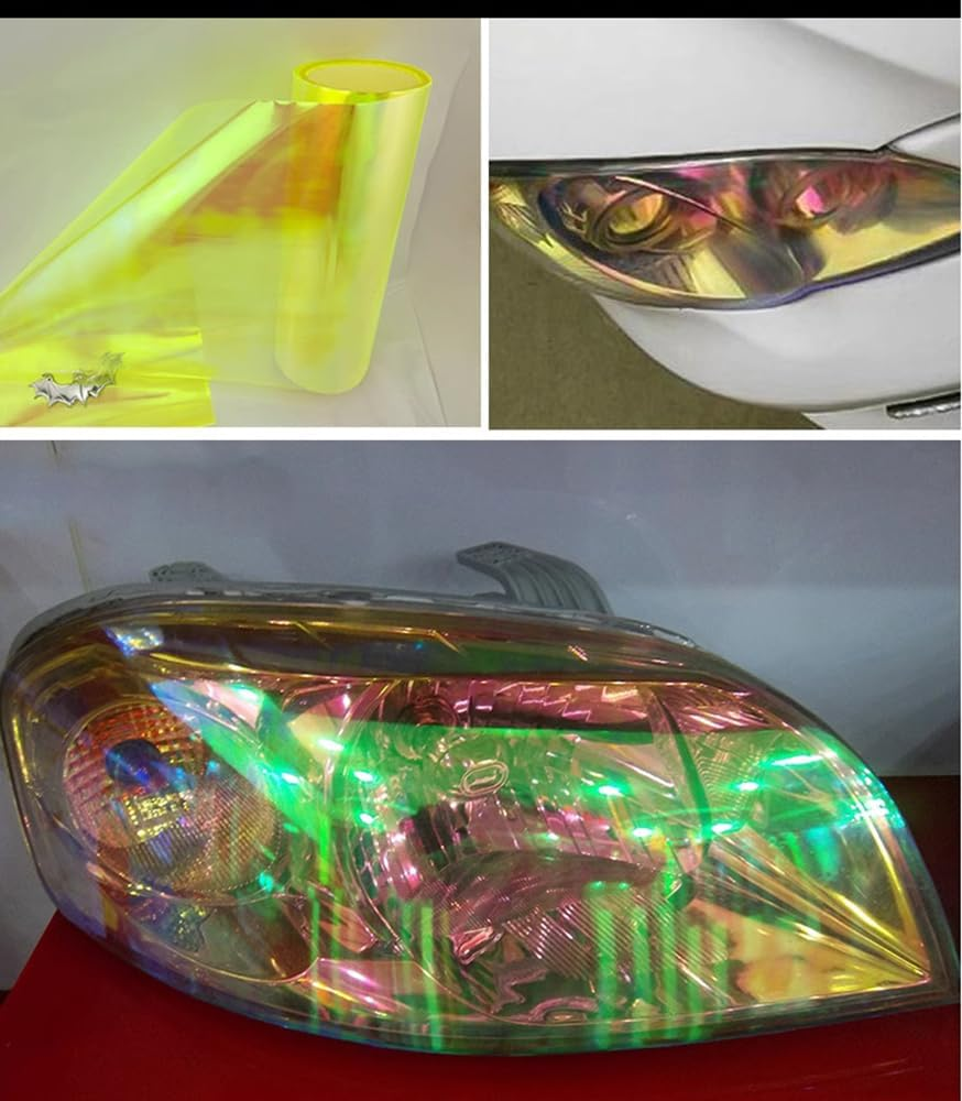 LZLRUN 12 by 48 Inches Self Adhesive Auto Car Tint Chrome Chameleon Headlight Taillight Fog Light Vinyl Smoke Film Sheet Sticker Cover (Chameleon Yellow) image number 3