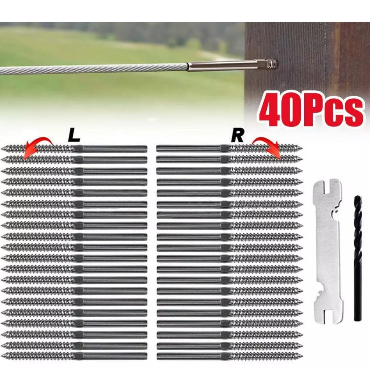 MTJNYZA Fence Tool,40 Pack Lag Screw Swage Stud Left & Right Handed Thread Swage Lag Screws for 1/8" Cable Railing Kit, T316 Stainless Steel Stair Deck Railing Hardware DIY Baluster Kit image number 6