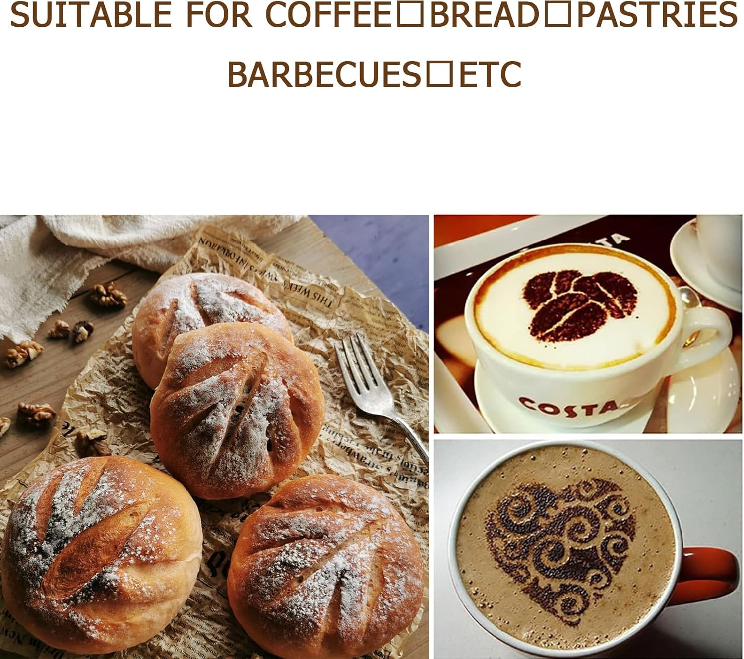 Chocolate Shaker for Coffee, Stainless Steel Duster Dredges Cans Coffee Sprinkles Powder Set - Cocoa Cinnamon Powder Can with 16 Printing Molds, Flour Shakers for Kitchen Baking Cooking (S) image number 4