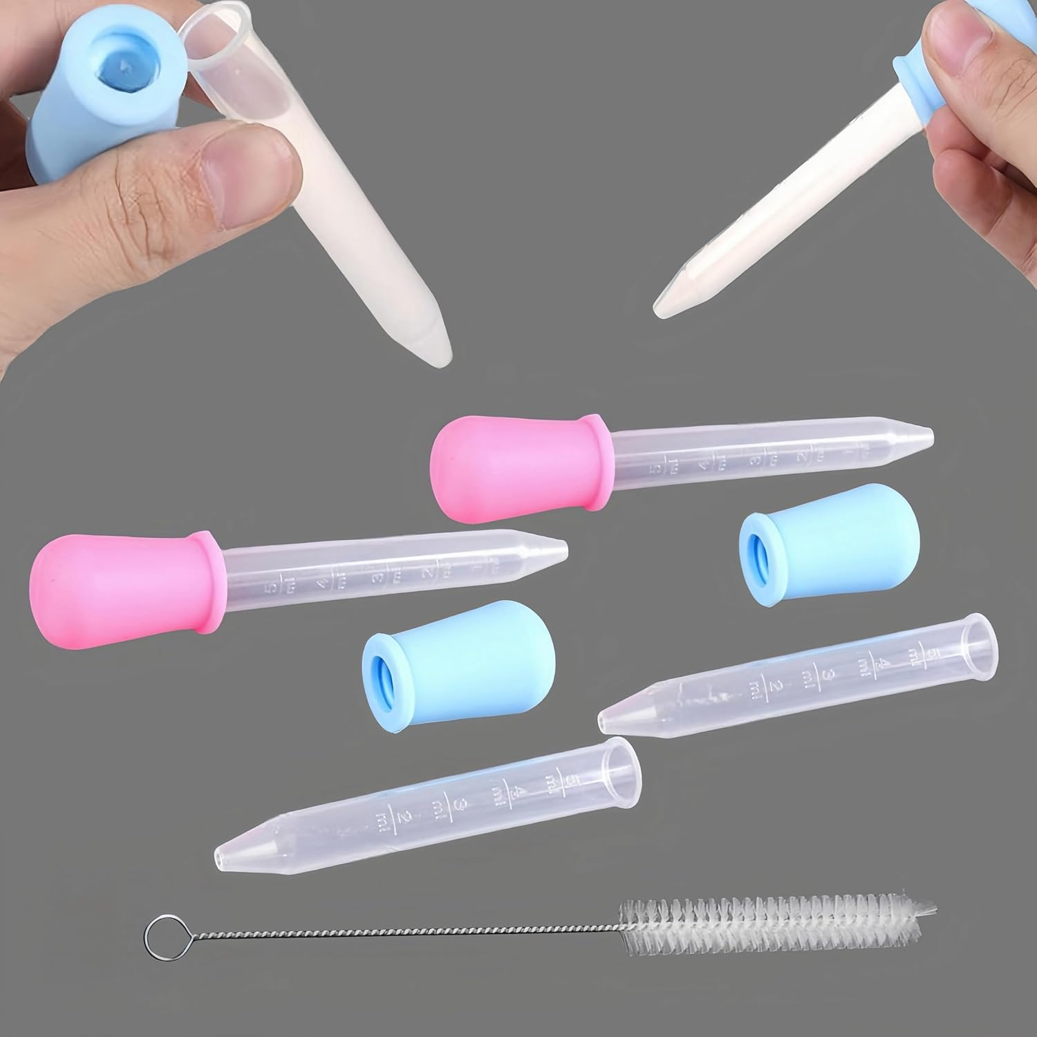 Wizefolk Silicone Liquid Dropper,10 Pack Reusable Plastic Pipettes,5Ml Candy Dropper, with 2 Cleaning Brush,For Home,School Laboratories,Science,Gummy Making,Oil,Water