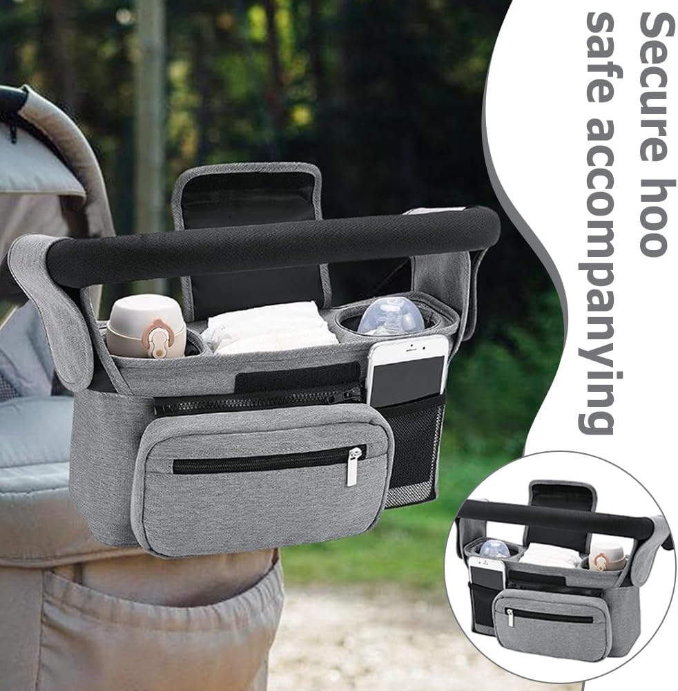 Universal Stroller Organizer,Multifunctional Storage Bag,Item Storage Container,Stroller Caddy Fits, Organizer Bag with Hooking,Detachable Shoulder Straps,For Diapers,Toys,Snacks (Grey) image number 6