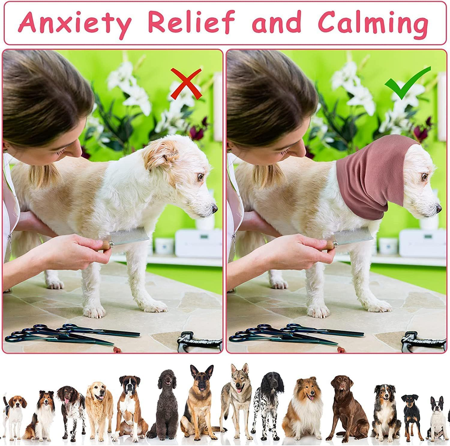 Quiet Ears Dog Hoodies Hat for Noise Protection - Calming Hood No Flap Ear Wraps Cover Muffs for Dogs, Pink (S)