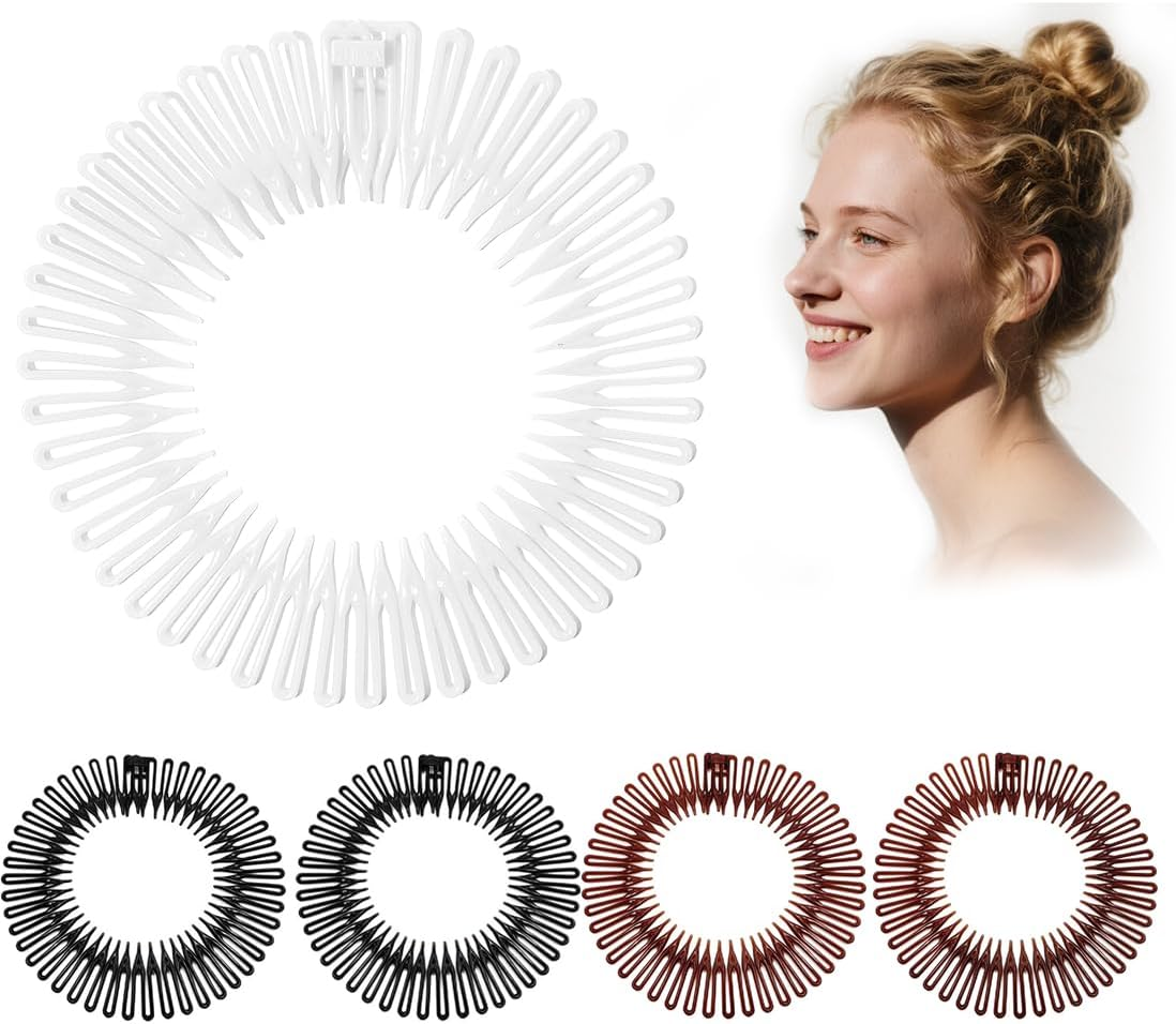 JRYXDS Fully Circular Stretch 5 Pieces Comb Flexible Plastic Hair Comb Circle Hair Band Holder Headband Hair Comb image number 4