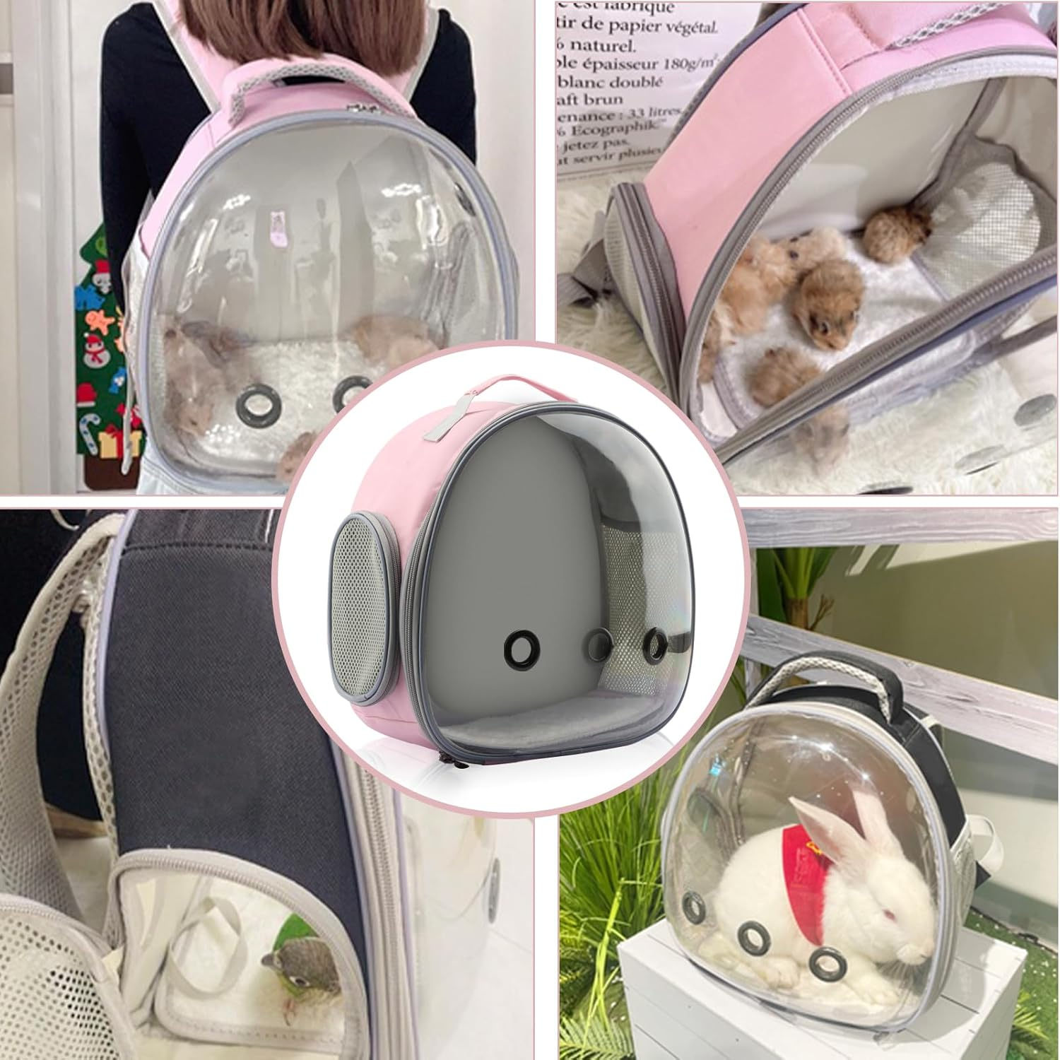 Small Animal Carrier Bag - Portable Hamster Carrier Outgoing Travel Pouch, Breathable & Perspective, Perfect for Parrots Ferret Hedgehog Squirrel Chinchilla Sugar Glider (Backpack-Pink) image number 5