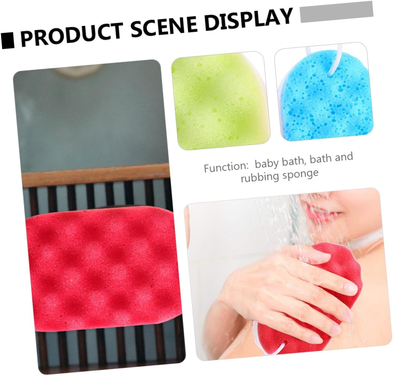 PAMINGONO 6Pcs Exfoliating Bath Sponge Pouf Wave Texture Shower Scrubber for Deep Skin Cleansing and Smooth Soft Mesh Pouf Brushes in Yellow Red Blue image number 2