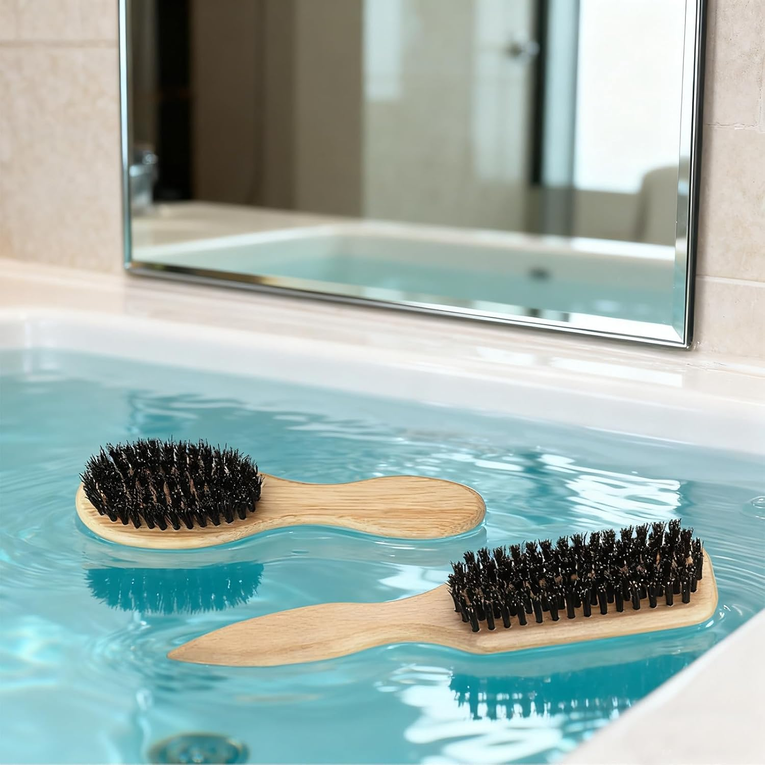 2Pcs Slick Back Brush, Boar Bristle Hair Brush Set, Pointed Tail Beard Brush, Wooden Handle Styling Brush, Hair and Beard Care Smooth Back Comb, Suitable for Men and Women image number 3