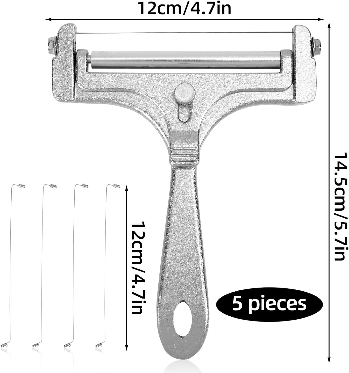 Lasuroa Cheese Cutter, Stainless Steel Cheese Slicer with 4Pcs Extra Wires Adjustable Handheld Butter Block Cutter for Cheddar Gruyere Mozzarella Kitchen Slicing Tools image number 5