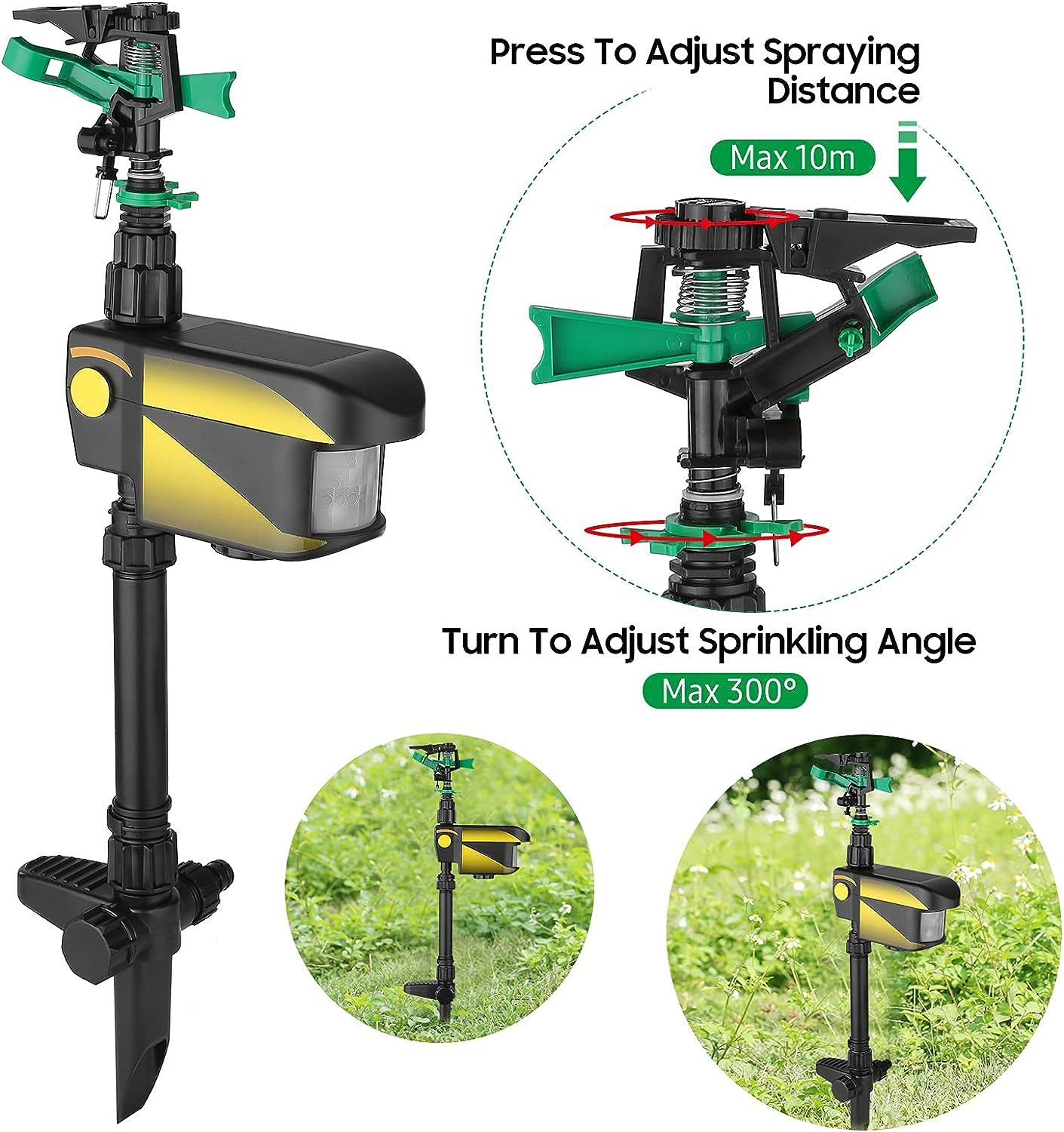 Solar Power Motion-Activated Sprinkler Animal Repeller with 3 Time Modes Adjustable Spray Angle & Sprinkle Distance for Garden Farm image number 6