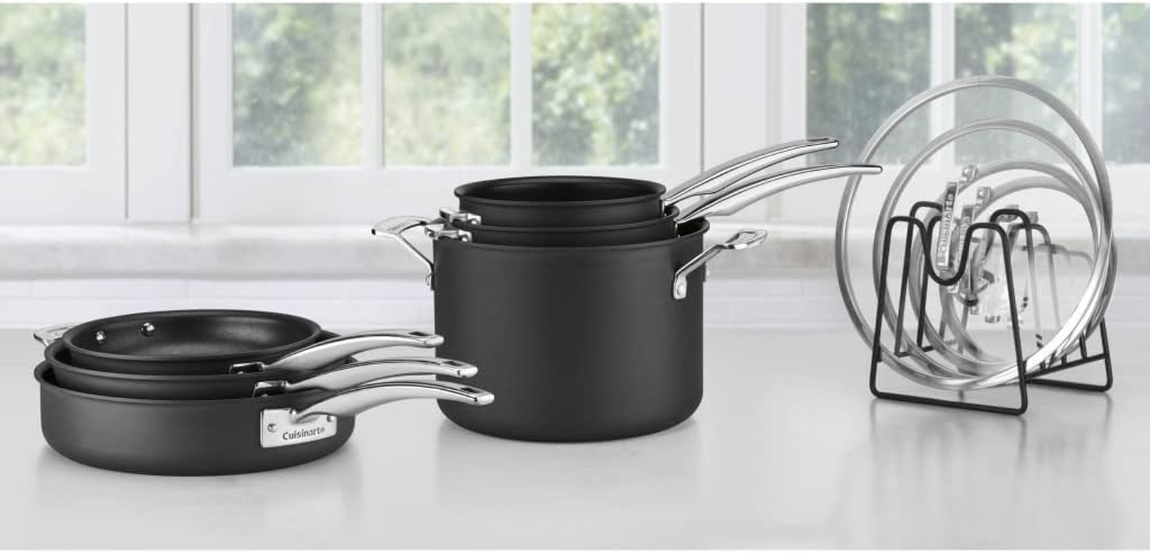 CUISINART N61-11 Nonstick Hard-Anodized Nesting Cookware Set, 11 Piece, Black image number 4