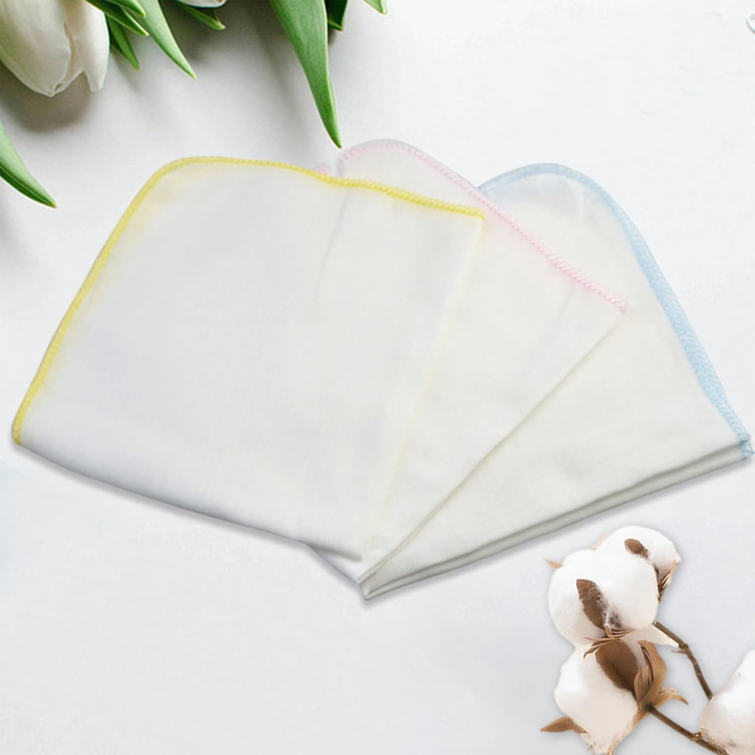 Gvhntk 15 Pcs Baby Washcloths 2 Layer Gauz Soft Baby Bib Wash Face Msulin Washcloths Cotton Burp Cloth Gauze Handkerchief Gentle for Newborns Infants Toddlers（Yellow Red Blue） (11.8 X 11.8 Inch)