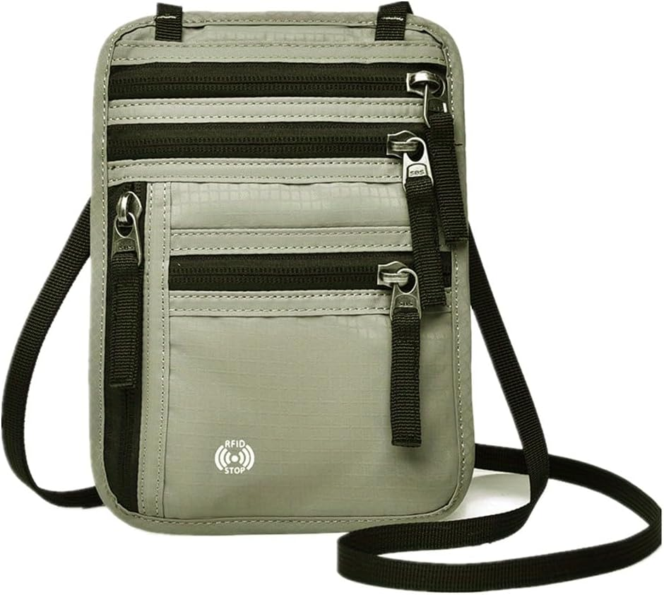 Neck Wallet with RFID Travel Wallet Protection Soft Compartment Passport Organizer, Lightweight, with Adjustable Shoulder Strap for Smartphone, Passport and Cash Cards (Grey)