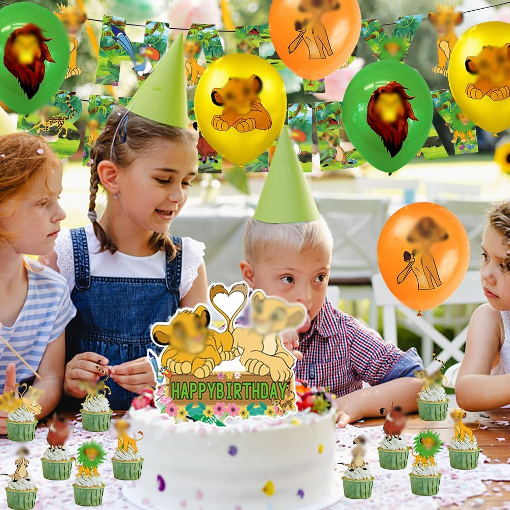 44PCS Lion Party Balloons Decorations Set,Lion Birthday Party Supplies,King Banner,Kids Animals Party Decorations Lion Theme Cake Toppers for Baby Shower, Kids Birthday Party image number 3