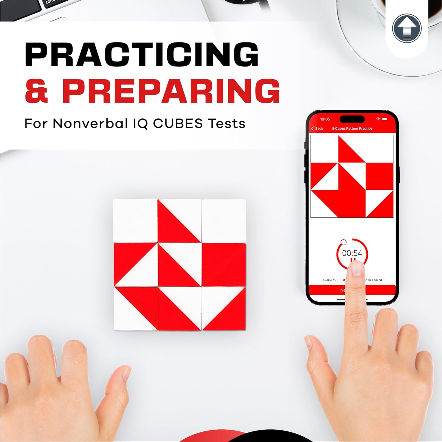 Prfcnl IQ Test Cube (Basic Red) - 9 Kohs Cubes for Block Design Test WPPSI WAIS IV and WISC V Tests image number 3