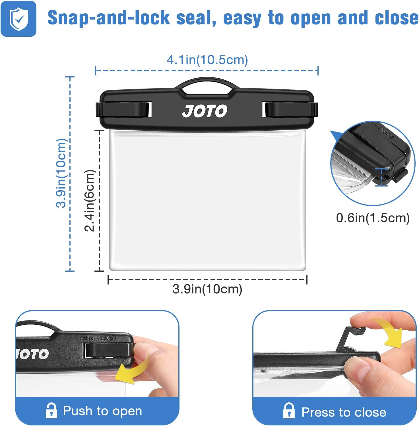 JOTO 2 Pack Waterproof Car Key FOB Case with Lanyard for Swimming Surfing, Small Waterproof Wallet Dry Bag for Money Credit ID Card Cash Coins -Black image number 3