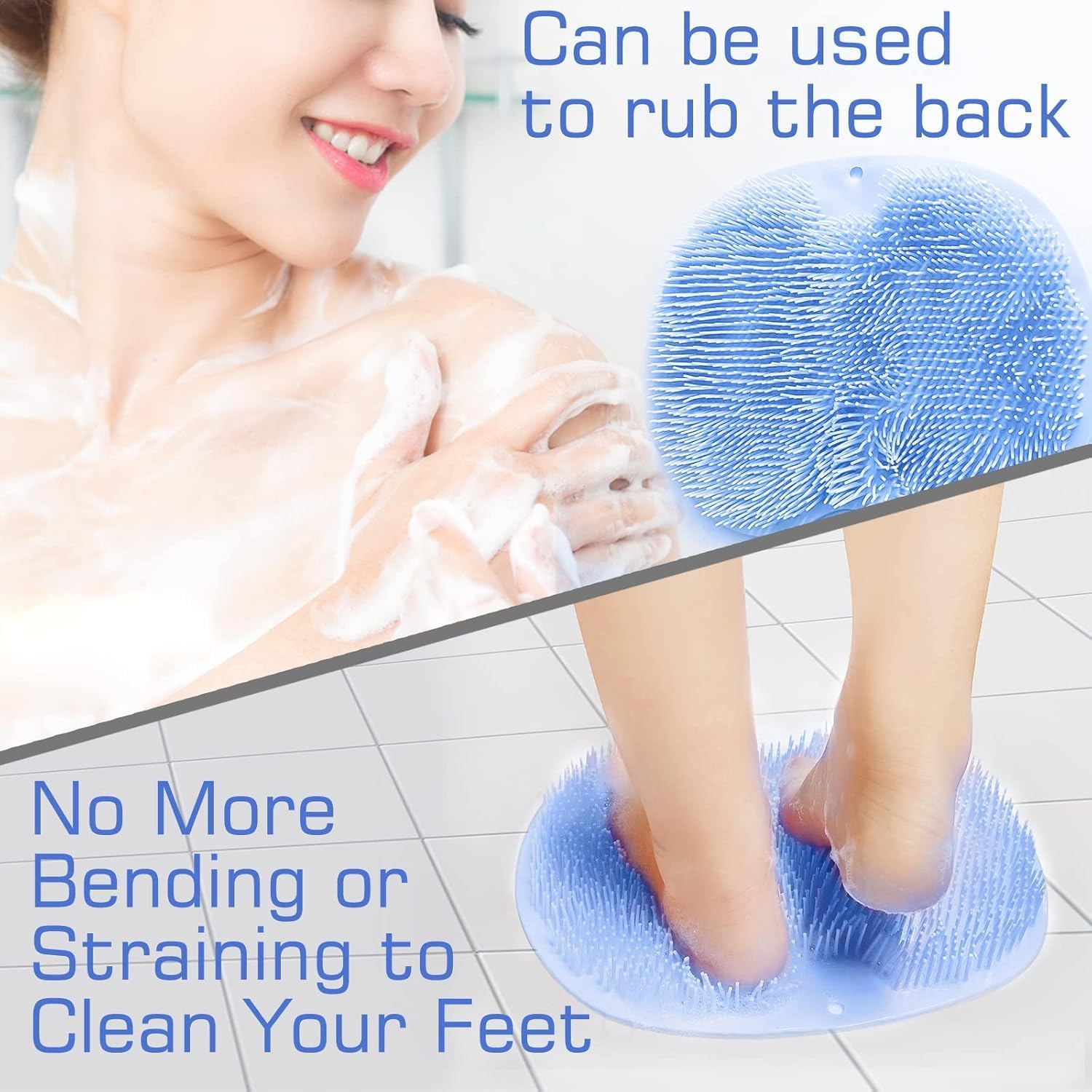 Shower Foot Scrubber Mat Back Washer Back Exfoliating Bath Wash Pad Wall Mounted Slip Suction Cups Foot Scrubber for Use in Shower Cups Foot Cleaner for Men and Women(Blue) image number 1