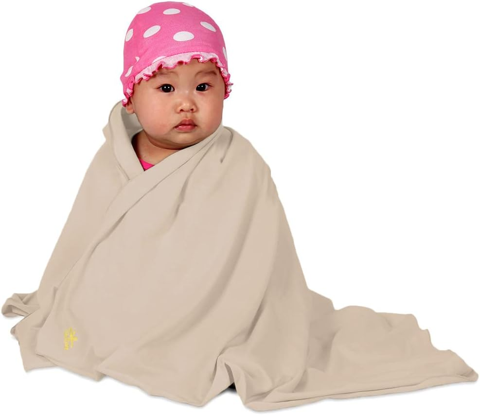 Nozone Baby Blanket, Sun Protective, Soft Cotton and Rayon from Bamboo, UPF 50+ - Biscotti Beige - Biscotti image number 4