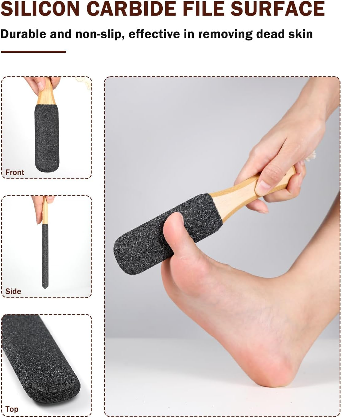 BEZOX Foot Pumice Stone Pedicure File(1 PCS) - Ergonomic Wooden Handle Foot File Callus Remover for Smoother Feet and Hands - Foot Scrubber, Heel Sander and Dead Skin Scraper - Black image number 6