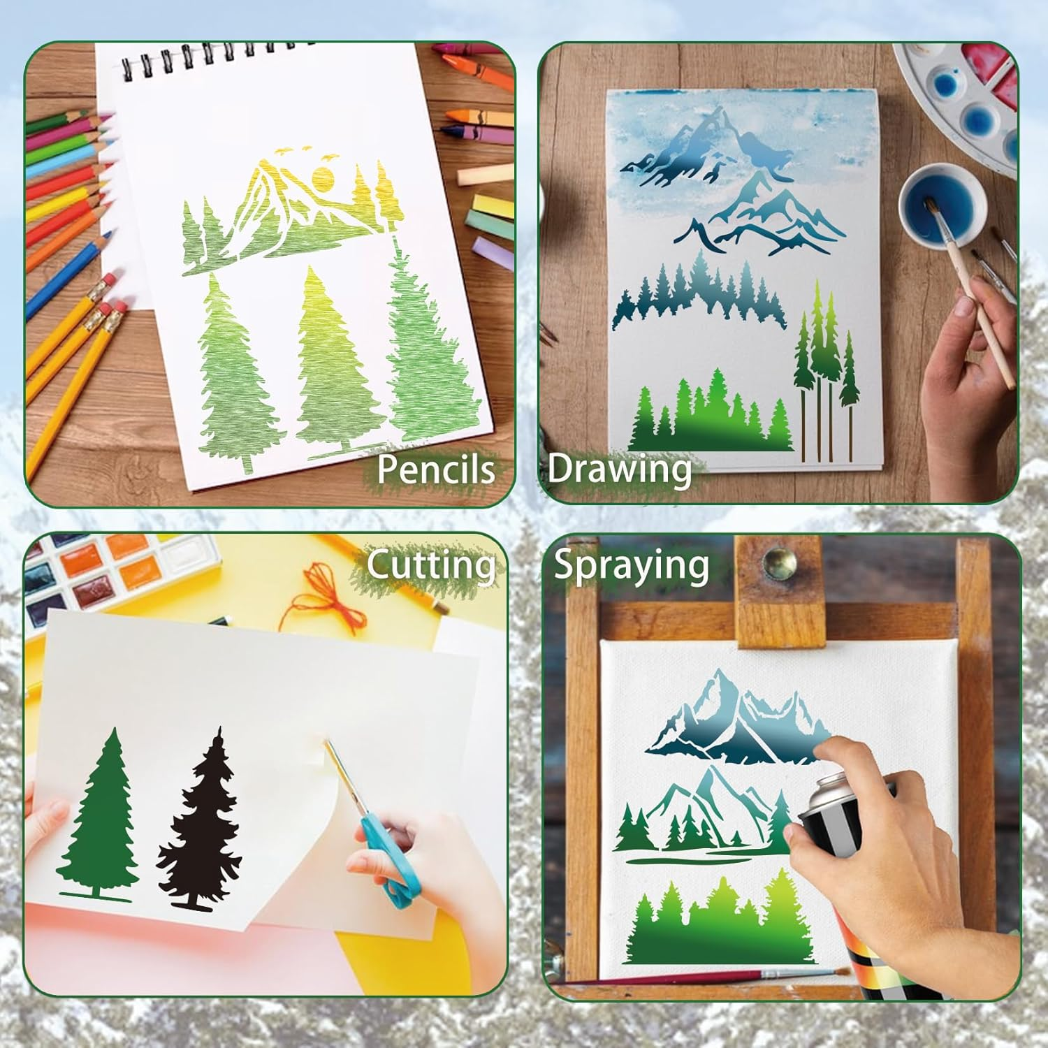 Mountain Stencils for Painting on Wood Burning Patterns Pine Tree Stencils Nature Stencil Christmas Tree Paint Template on Art Craft Canvas Wall Fabric Rock (50 Mountain) image number 6