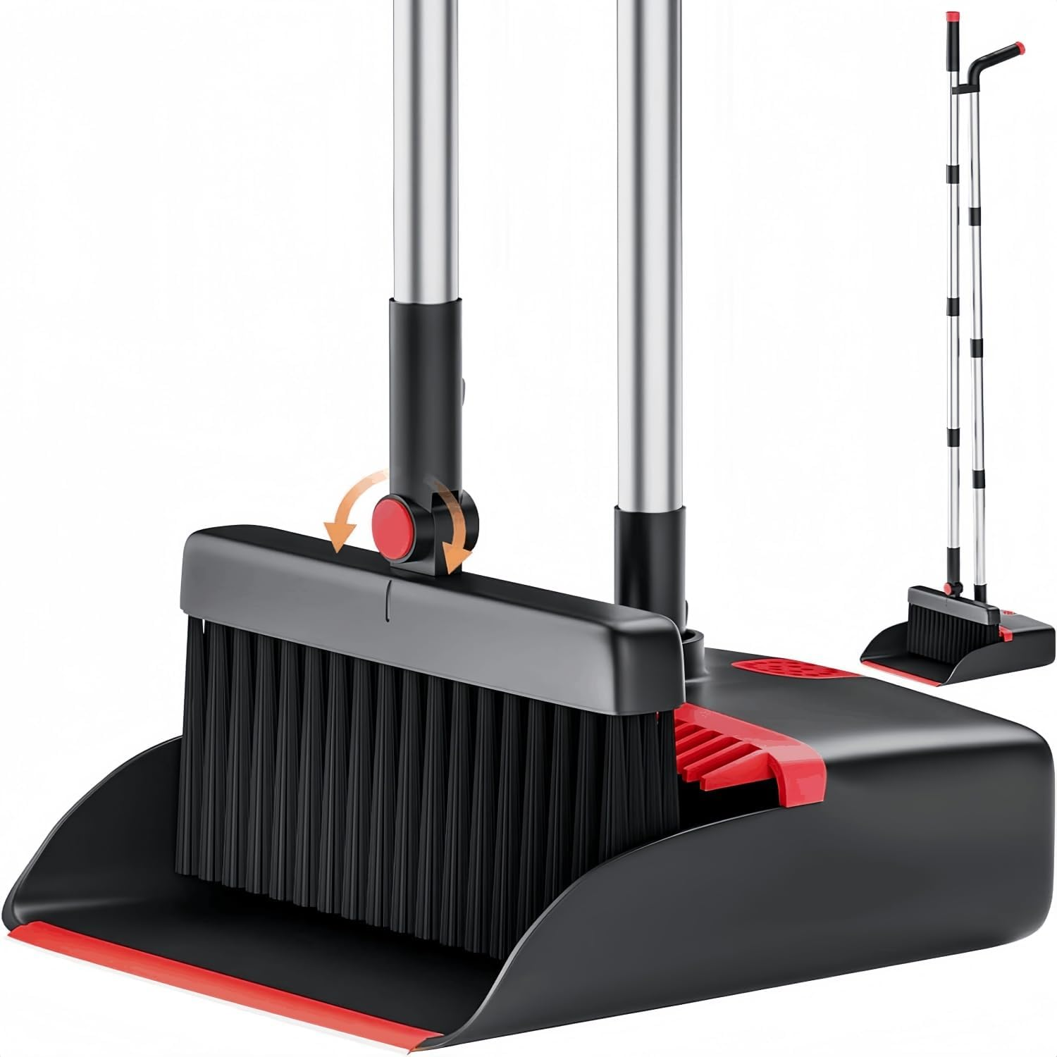 Upgraded Broom and Dustpan Set with 48.8" Long Handle, 180&deg; Rotating Stand-Up Dustpan & Comb Teeth - Lightweight Sweeping Combo for Home, Office, Kitchen, Lobby Floors (Space-Saving Design) image number 5
