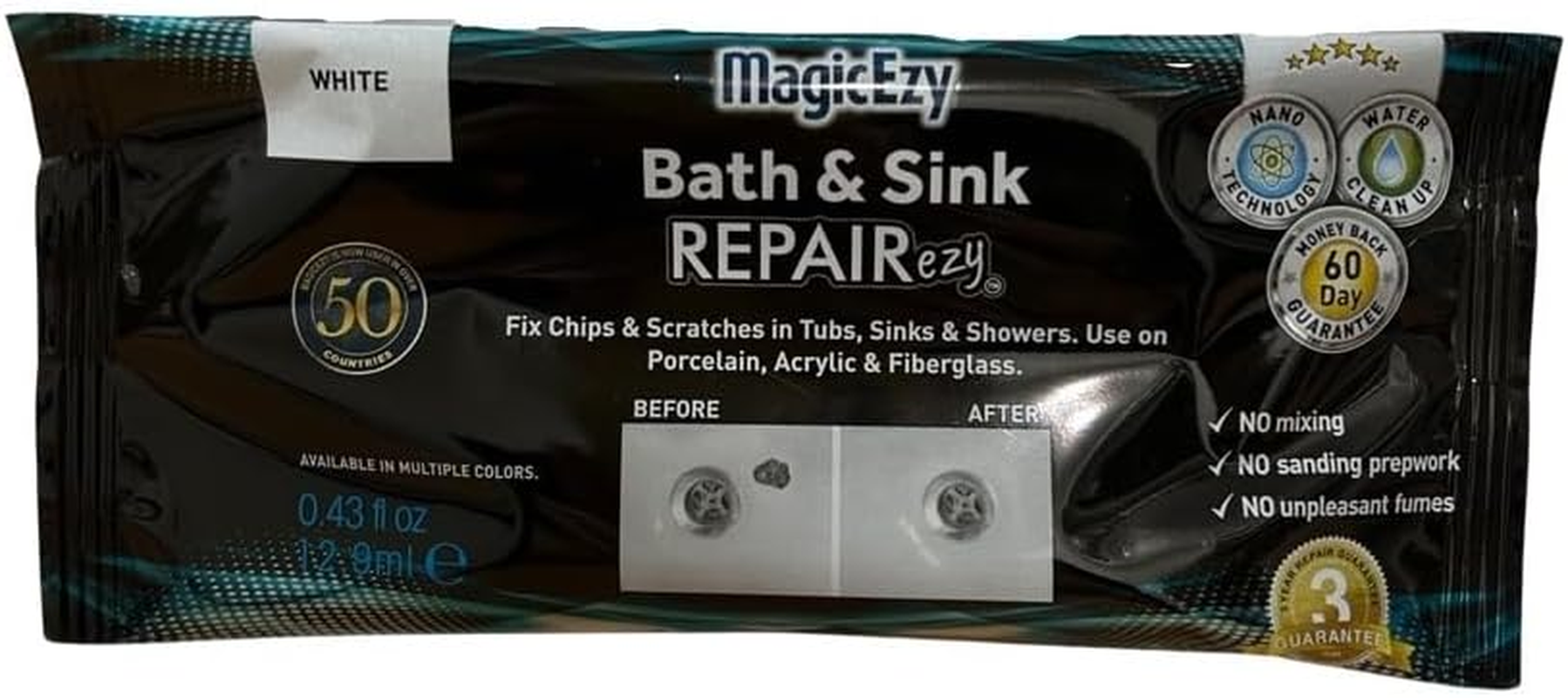 Magicezy Bath & Sink Repairezy (Beige/White) - Tub Repair Kit | Porcelain, Acrylic Tub, Enamel Sink, and Fibreglass Bathtub Repair Kit | Shower Base Refinishing | Chipped Tub Repair