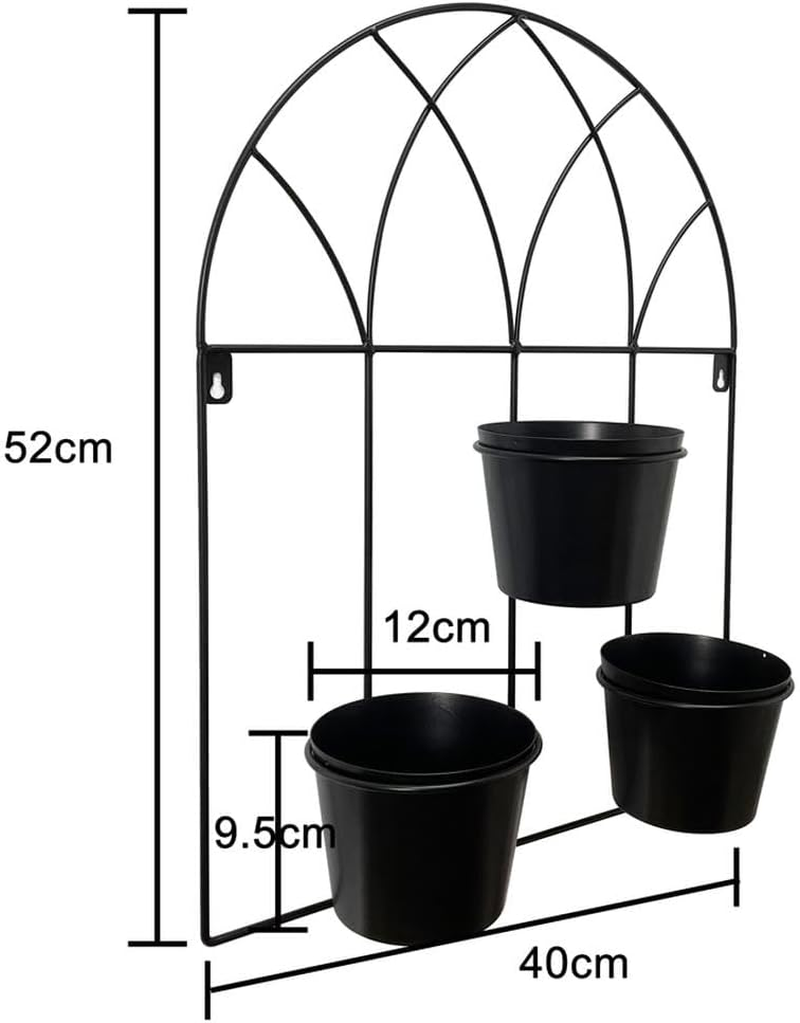 Willow & Silkindoor Outdoor Garden Yard Decor Art Black Metal Arch Design 3-Pot Wall Planter