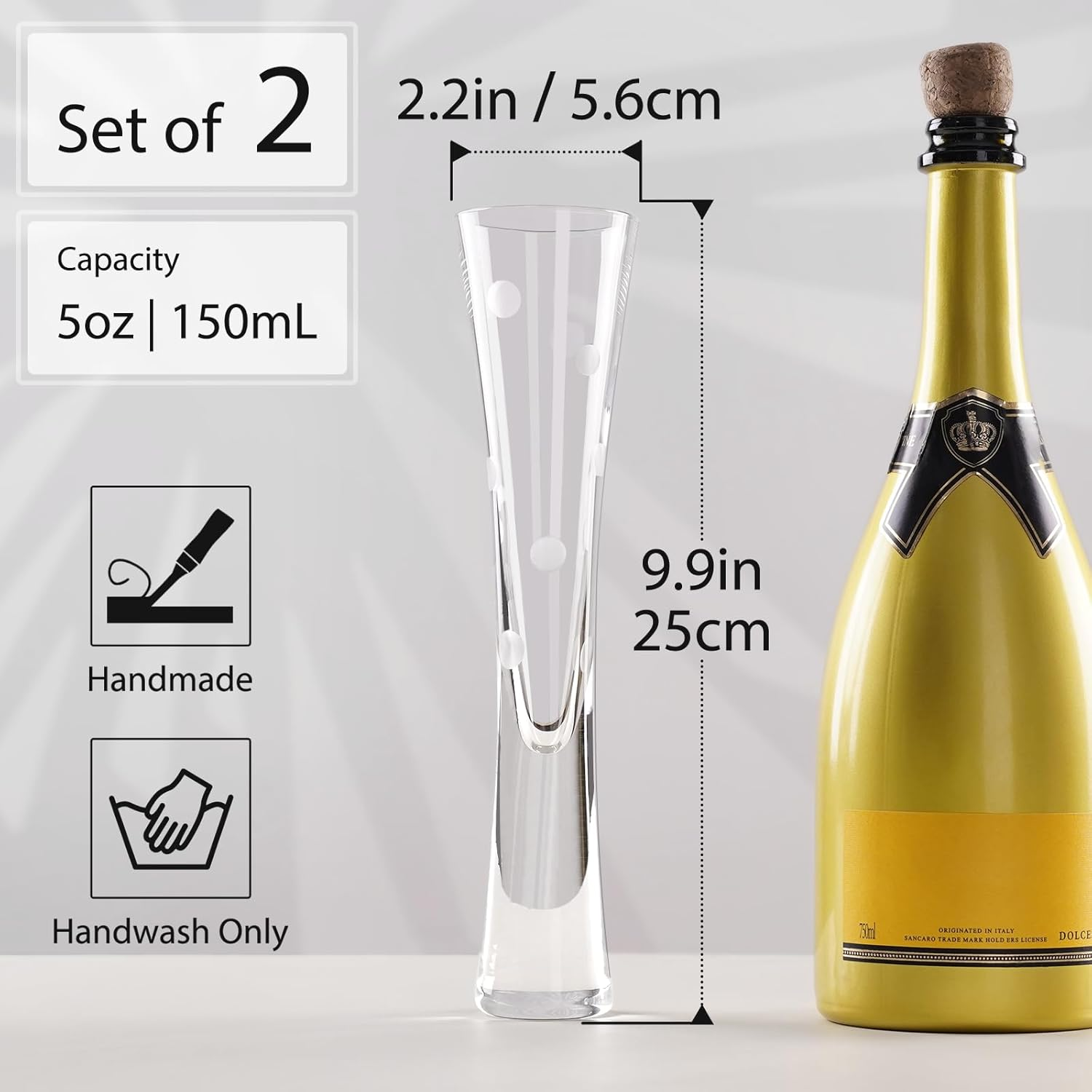 Karadrova 2X145Ml Champagne Flutes, Prosecco Glasses, Handmade, Clear Crystal Champagne Liqueur Glasses, Prosecco Flute for Wedding Anniversary (Foam) - Klar image number 6