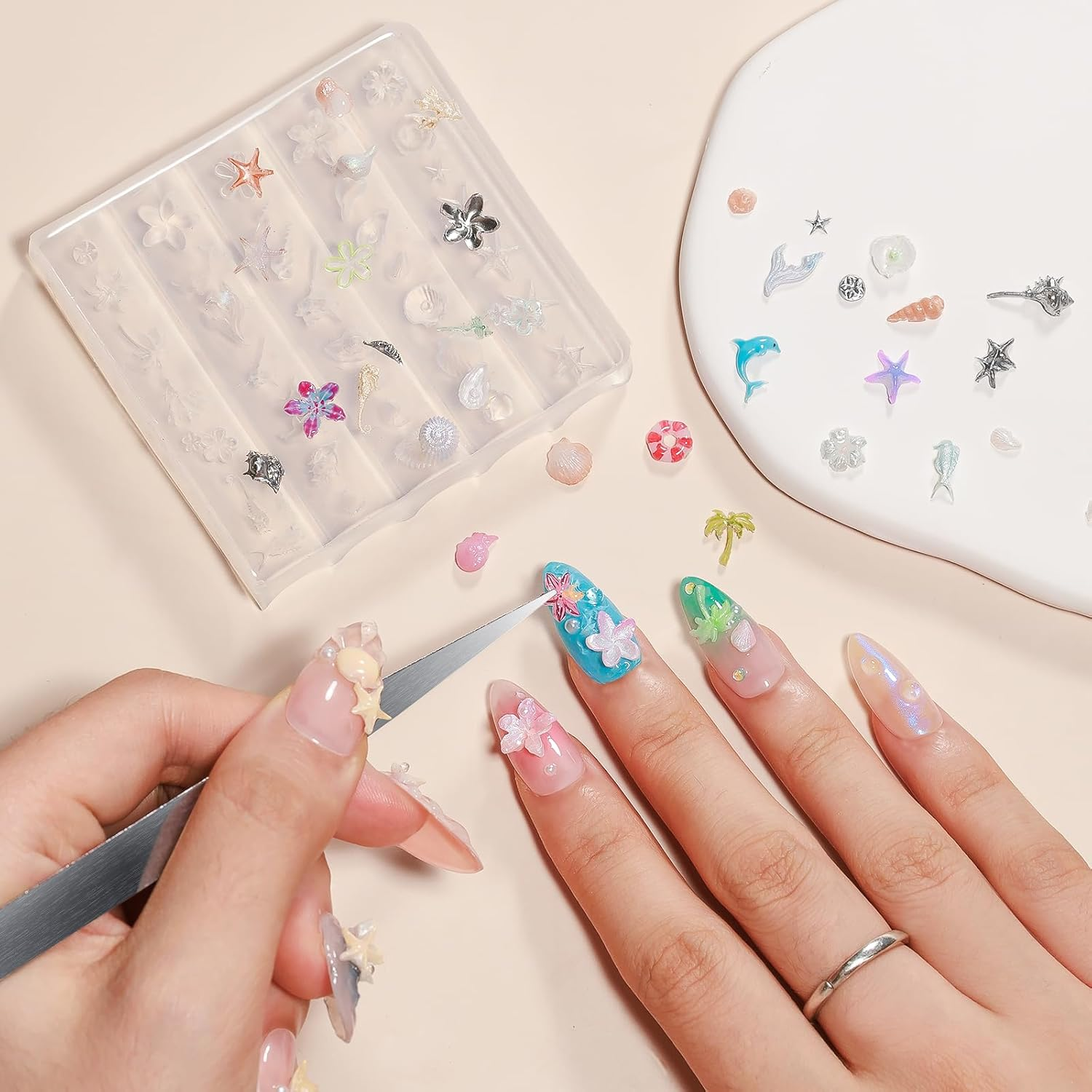 MIZHSE 3D Nail Molds for Nail Art, 1PC Silicone 3D Charm Beach Ocean Nail Molds for 3D Sculpting Gel Nail image number 6