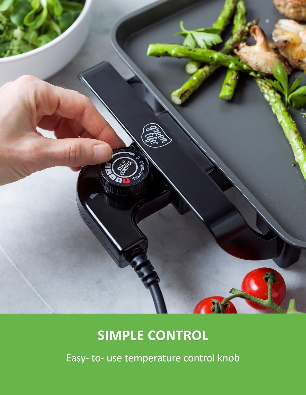 Greenlife Teppanyaki Grill Non-Toxic PFAS & Pfoa-Free Ceramic Nonstick, 5 Temperature Settings, Quick Even Heating,Large Cooking Surface, Black