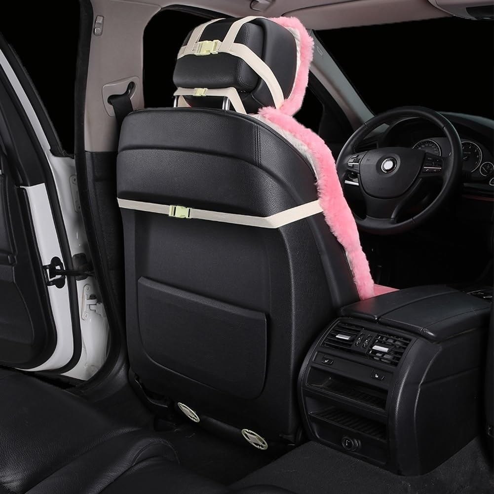 Real Sheepskin Car Seat Covers for Cars SUV Trucks Van RV Front Seats Fluffy Car Seat Covers Sheepskin Seat Covers Pink - Universal (One Piece) image number 5