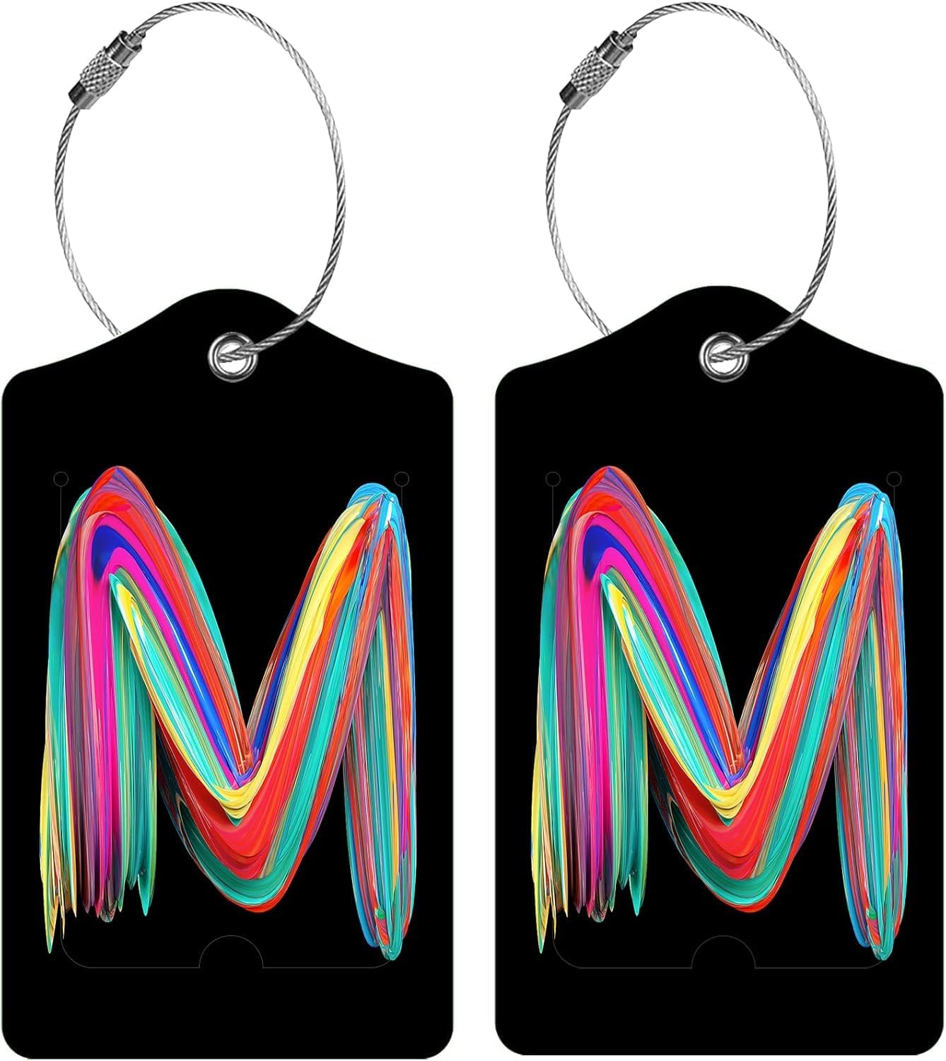 Durable Luggage Tags with Privacy Cover and Steel Loop, Bag Identifier Travel Accessories for Suitcases and Cruise Travel, 2 Pack(Letter M) - Ioklin image number 1