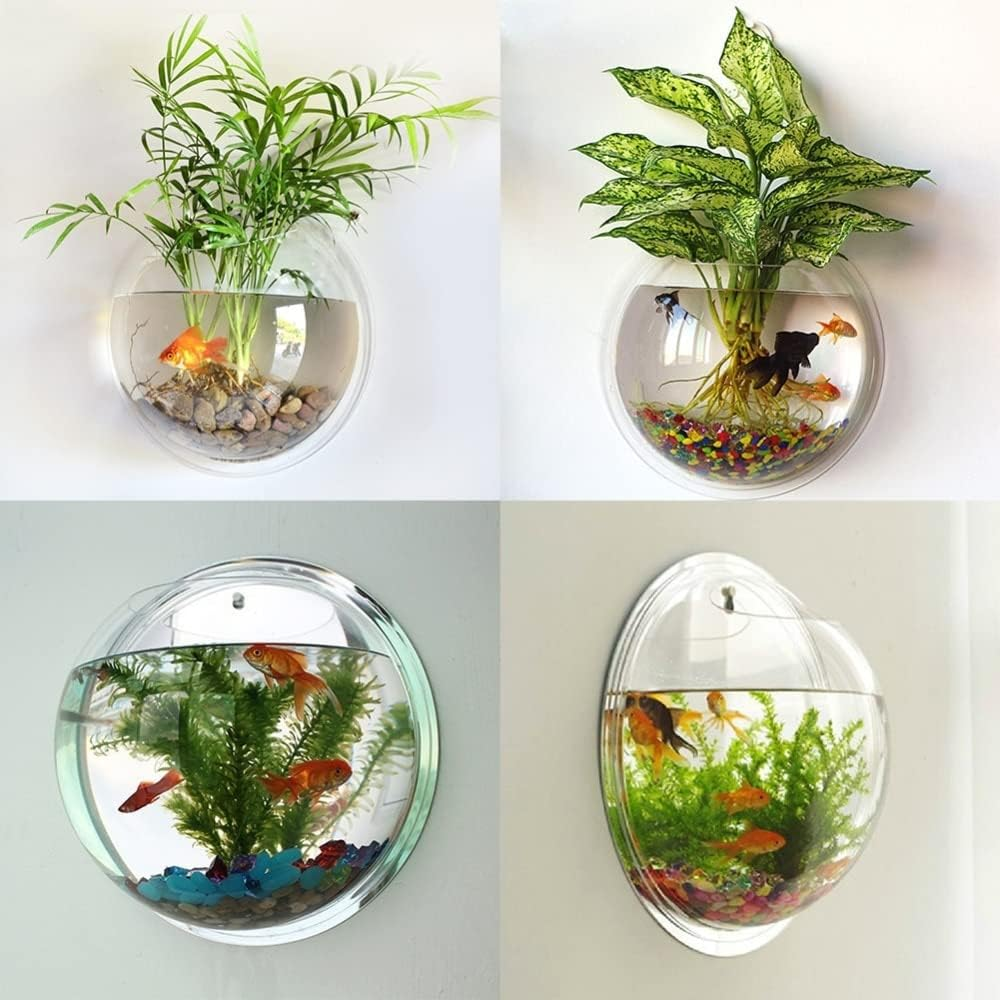 Acrylic Fish Bowl Wall Hanging Aquarium Tank Aquatic Pet Supplies Pot Plant Vase Mounted Home Decoration (Color : Clear, Size : 15Cm)
