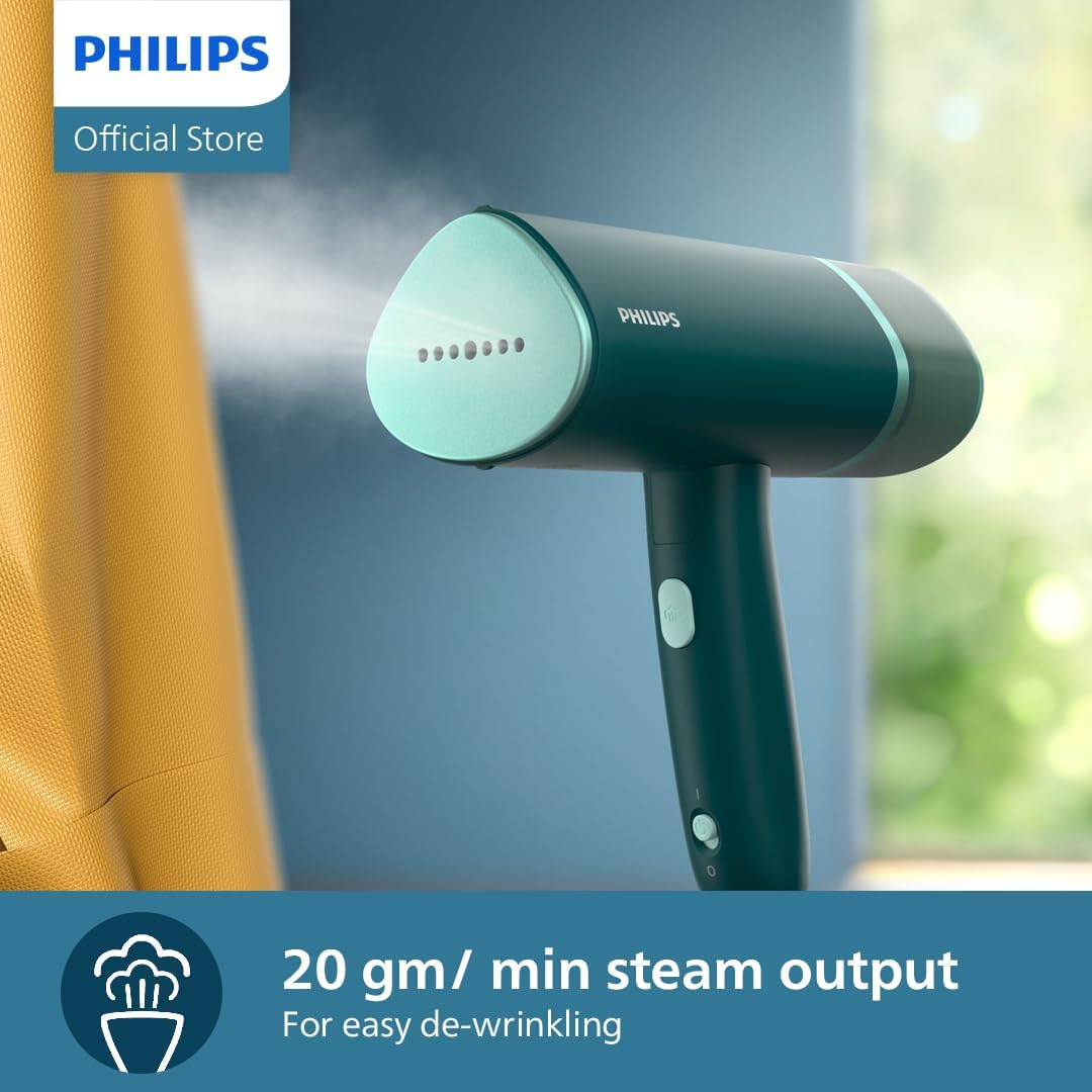 Philips 3000 Series Handheld Steamer - 1000W, 20G/Min Steam, Detachable 120Ml Water Tank, Heated Metal Soleplate, Storage Pouch, 660G Light Weight, Compact and Foldable, Dark Green (STH3020/70) image number 5