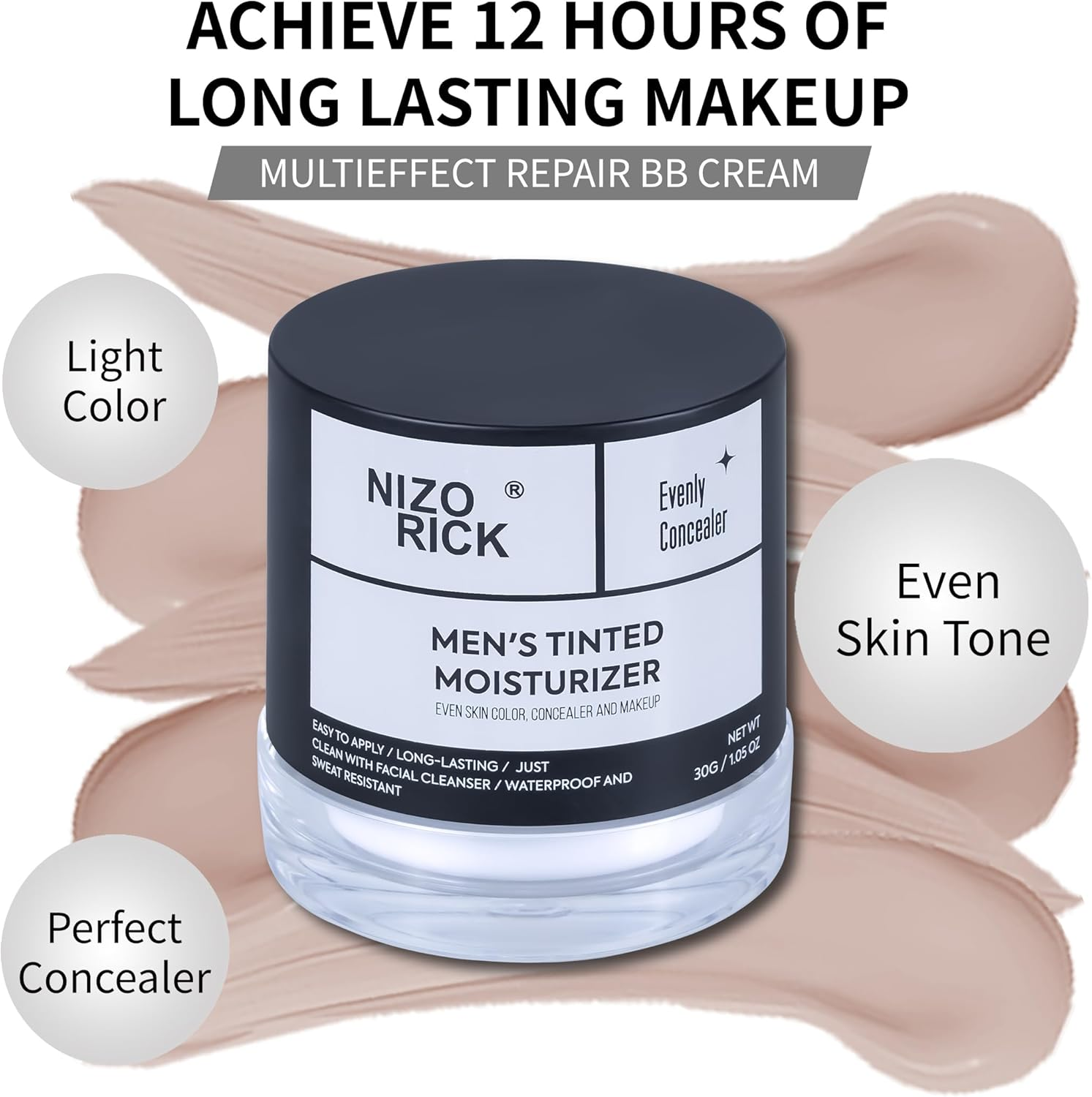 Men'S Foundation,Hydrating Non-Greasy Tinted Moisturizer for Men, Long Lasting Matte Concealer Full Coverage Men BB Cream CC Cream Foundation for All Skin Types, 30G/1.05 Oz (Light Color, M) image number 2