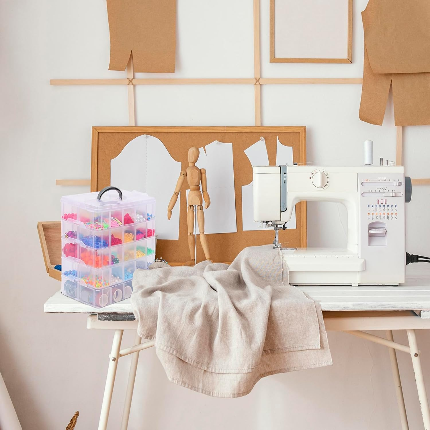 Craft Storage Box 5-Tier - Detachable Plastic Stackable Craft Storage Containers with 50 Compartments for , Bead, Jewellery, Sewing & Diamond Painting Storage, 24Cm X 15.5Cm X 32Cm