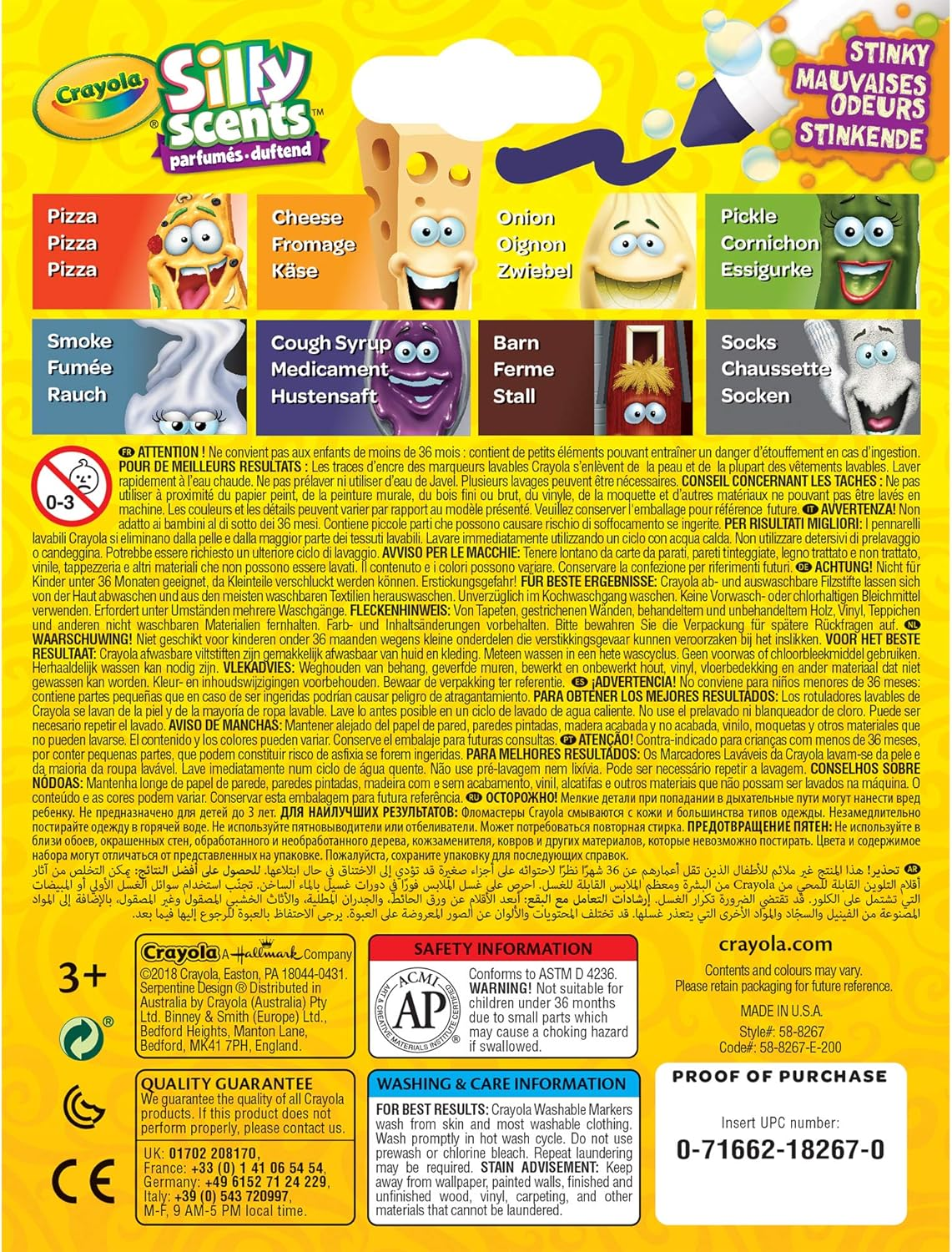 CRAYOLA 58-8267-E-000 Silly Scents 8Ct Broad Line Stinky Markers image number 1