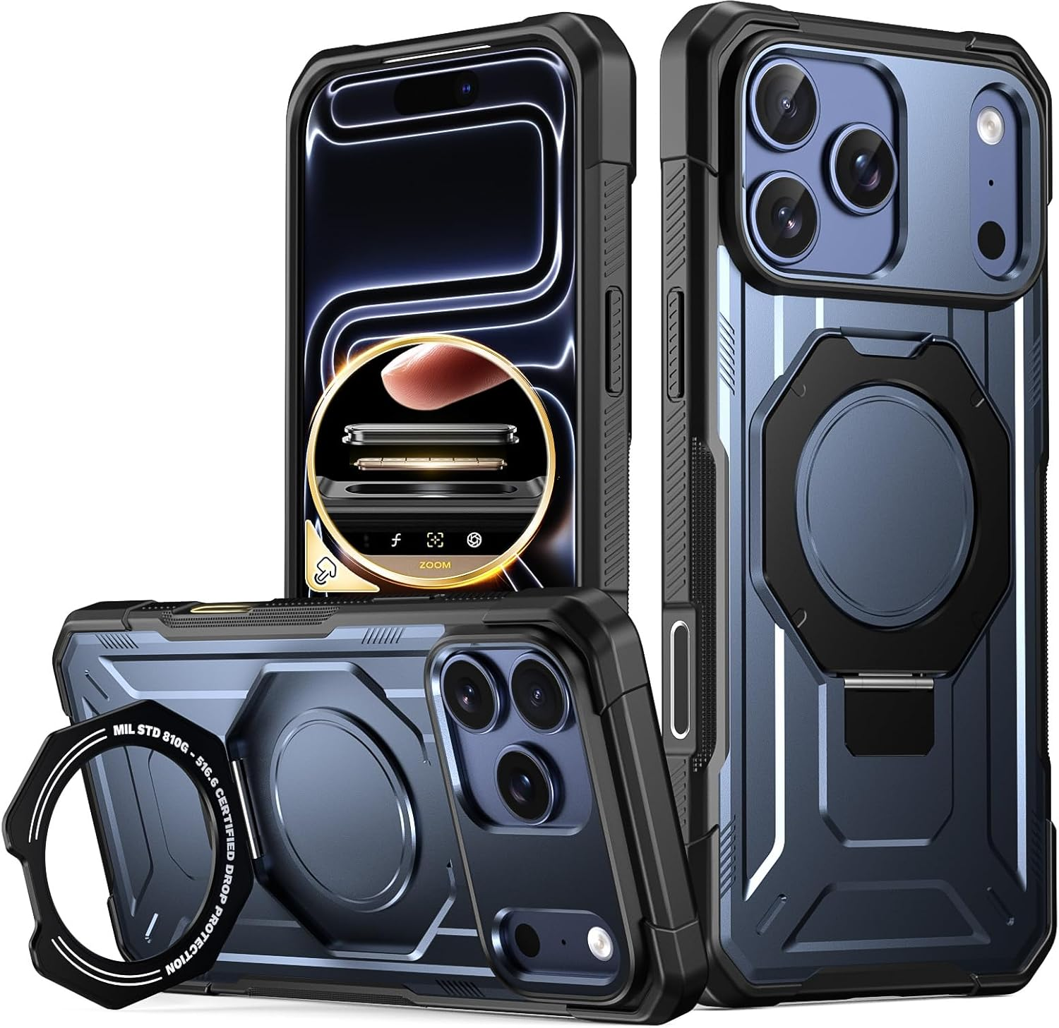 Poetic Spartan Case with Ring Stand for Iphone 17 Pro, [Camera Control Button][Magsafe Compatible], Full Body Rugged Shockproof Protective Cover Case, Midnight Blue image number 5