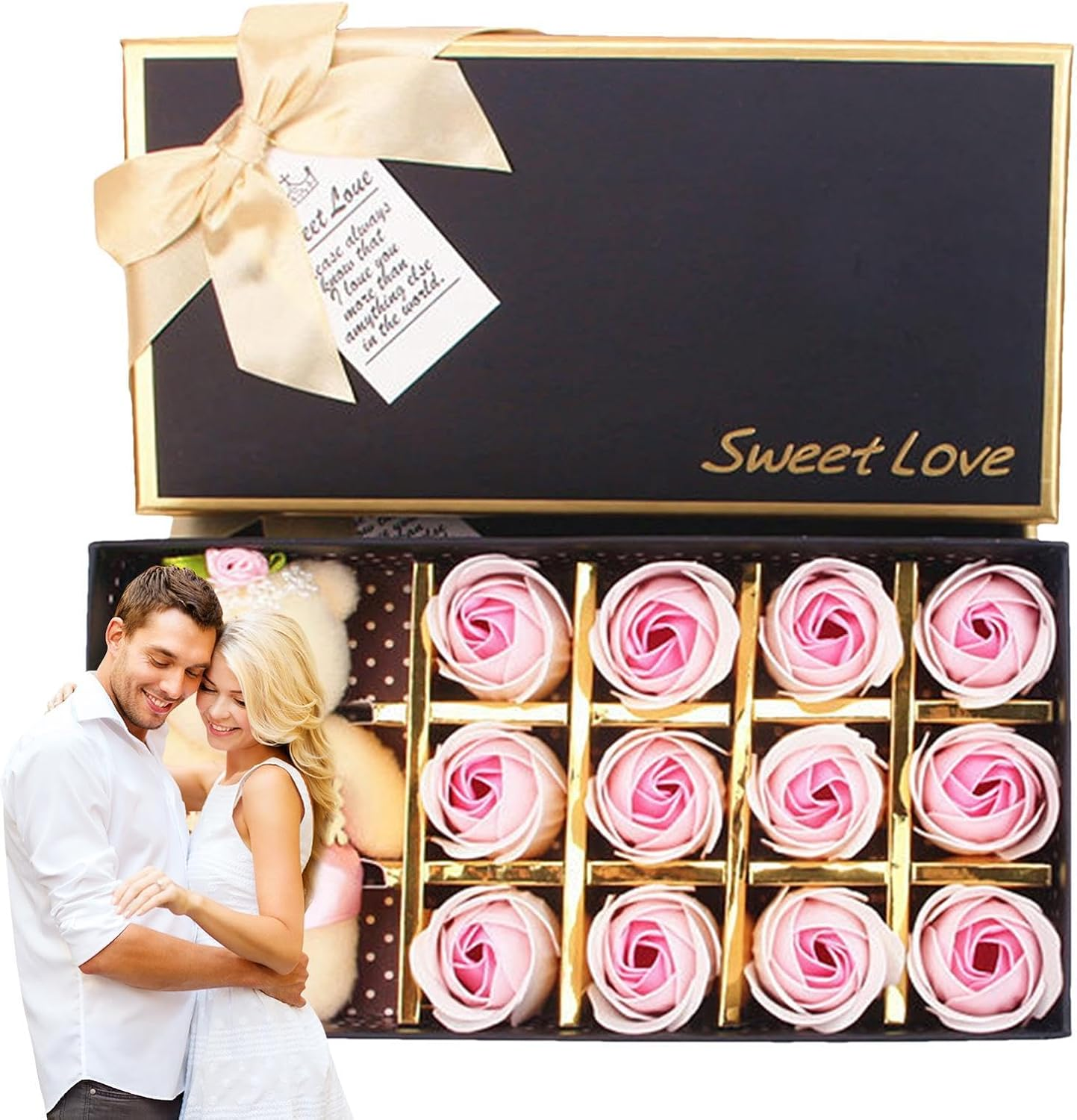 Misaakoeq Floral Scented Bath Soapbar Flower Petals | 12 Petals Shaped Soapbar with Bear Doll | Romantic Cute Soapbar for Women Teens Girls Mom - White Powder image number 4